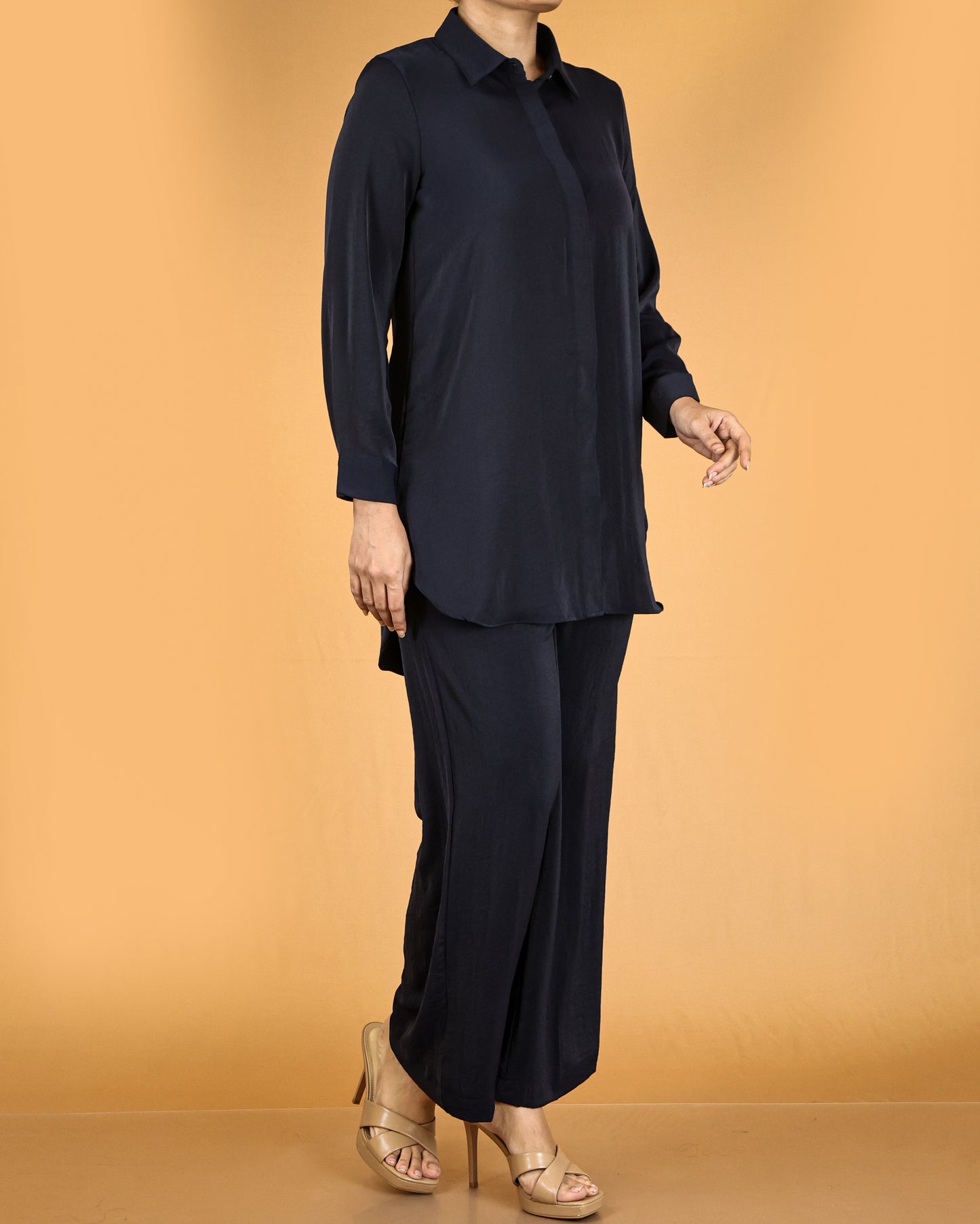 Elegant Long Shirt & Wide-Leg Pant Co-ord Set