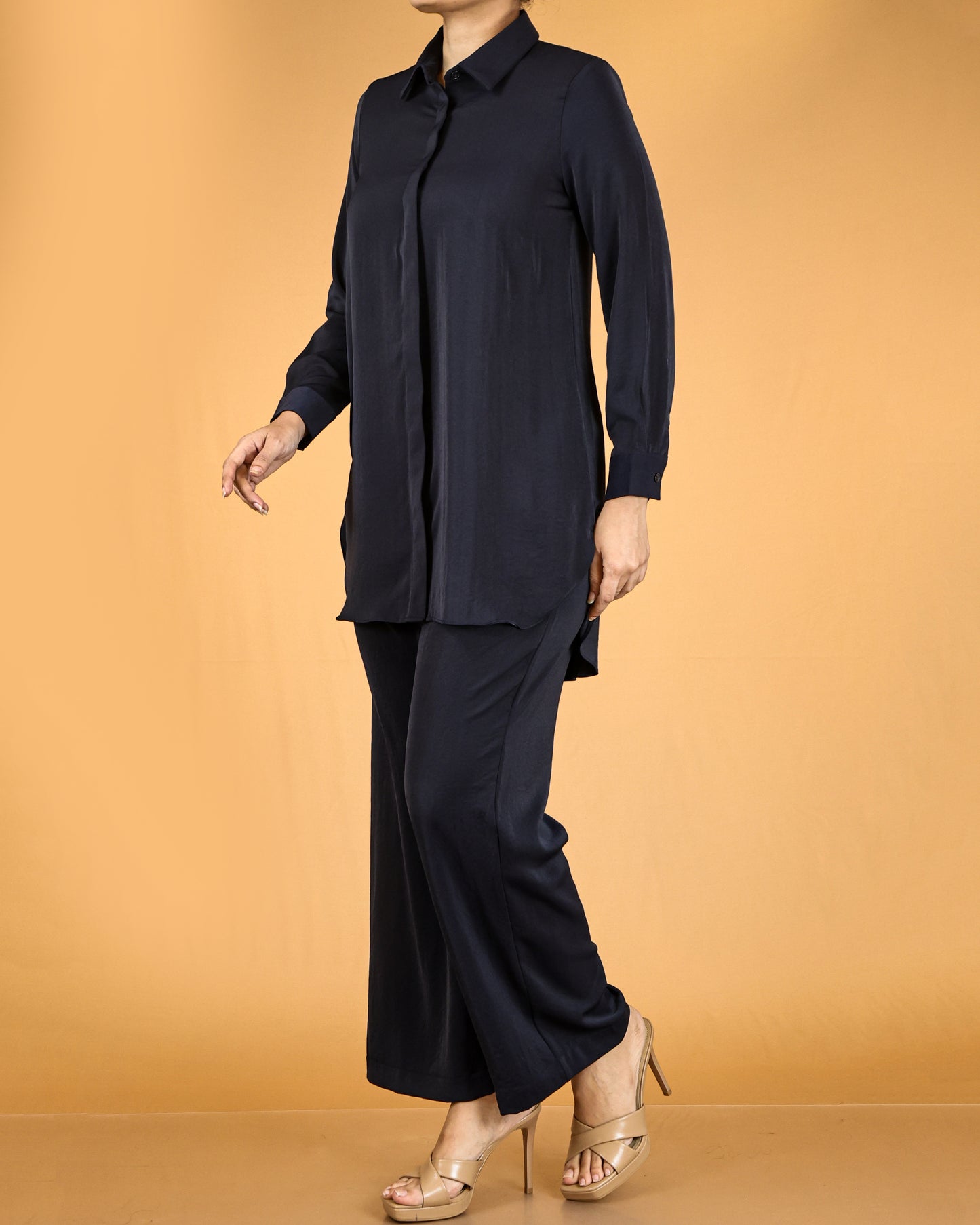 Elegant Long Shirt & Wide-Leg Pant Co-ord Set