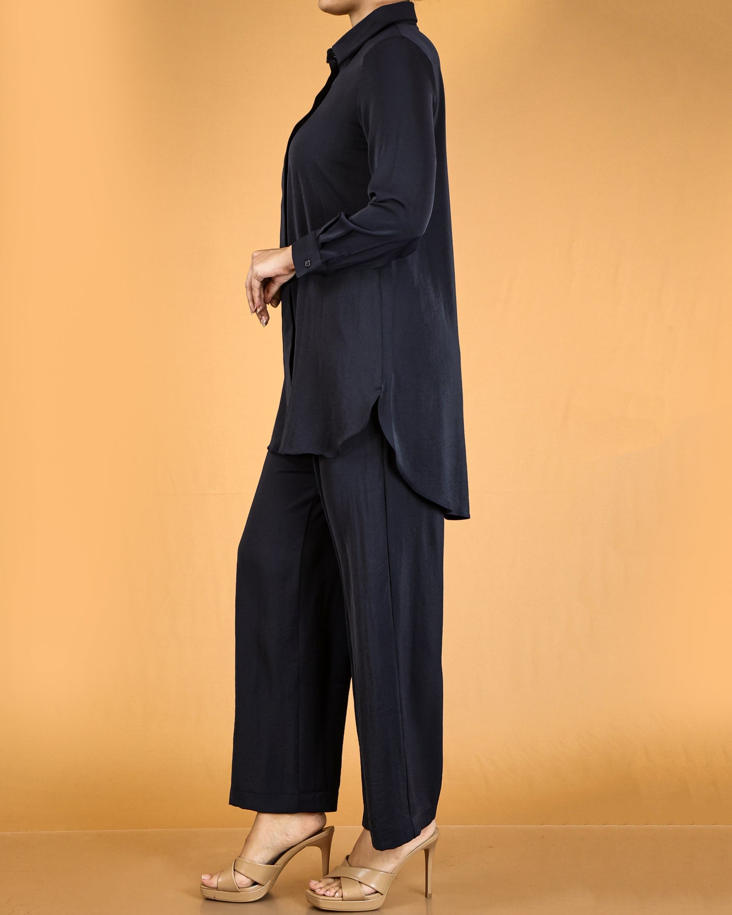 Elegant Long Shirt & Wide-Leg Pant Co-ord Set