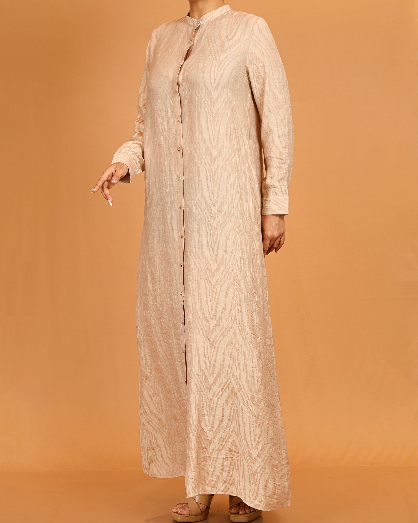 Beige Textured Button-Down Dress