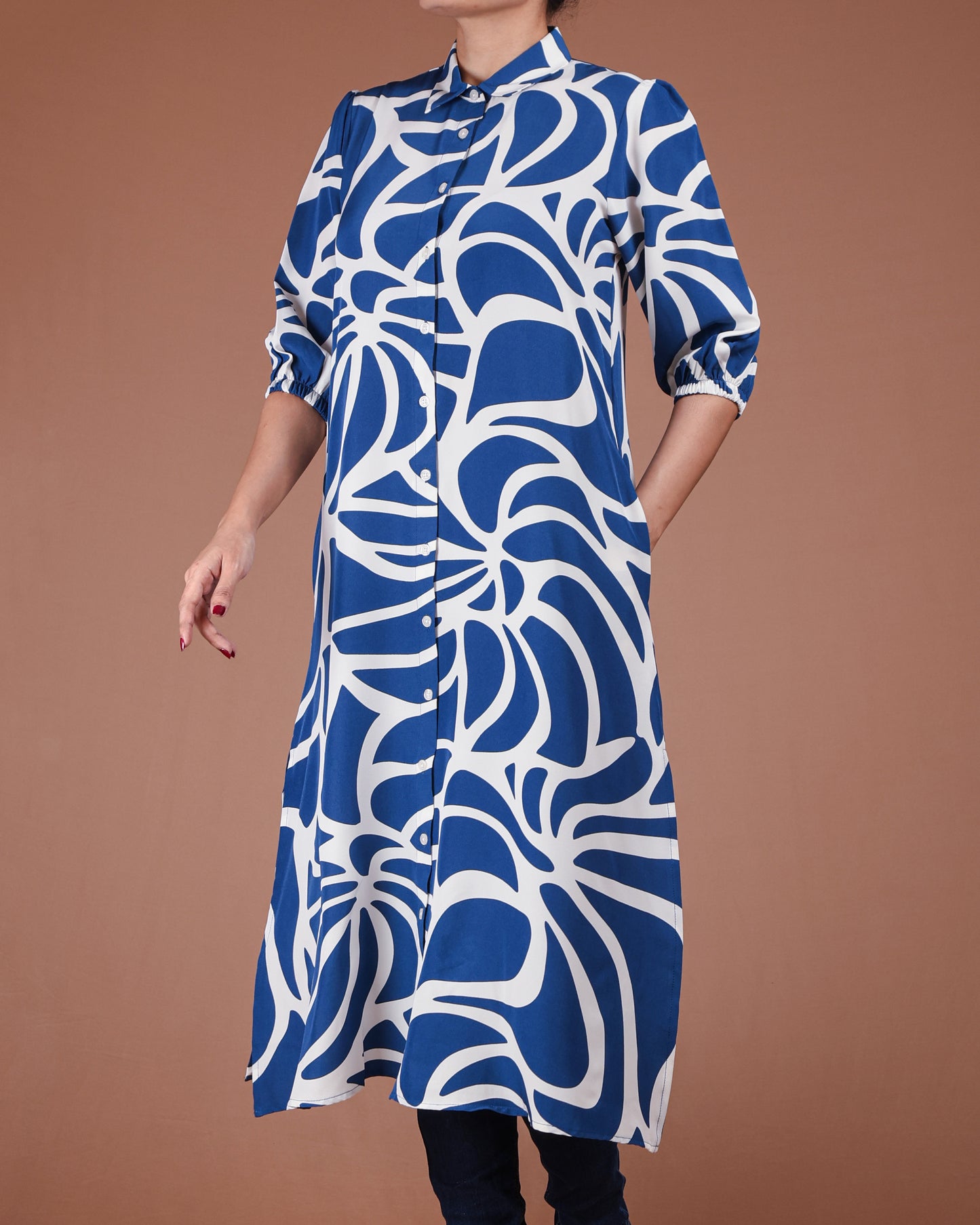 Modern Abstract Button-Down Midi Dress