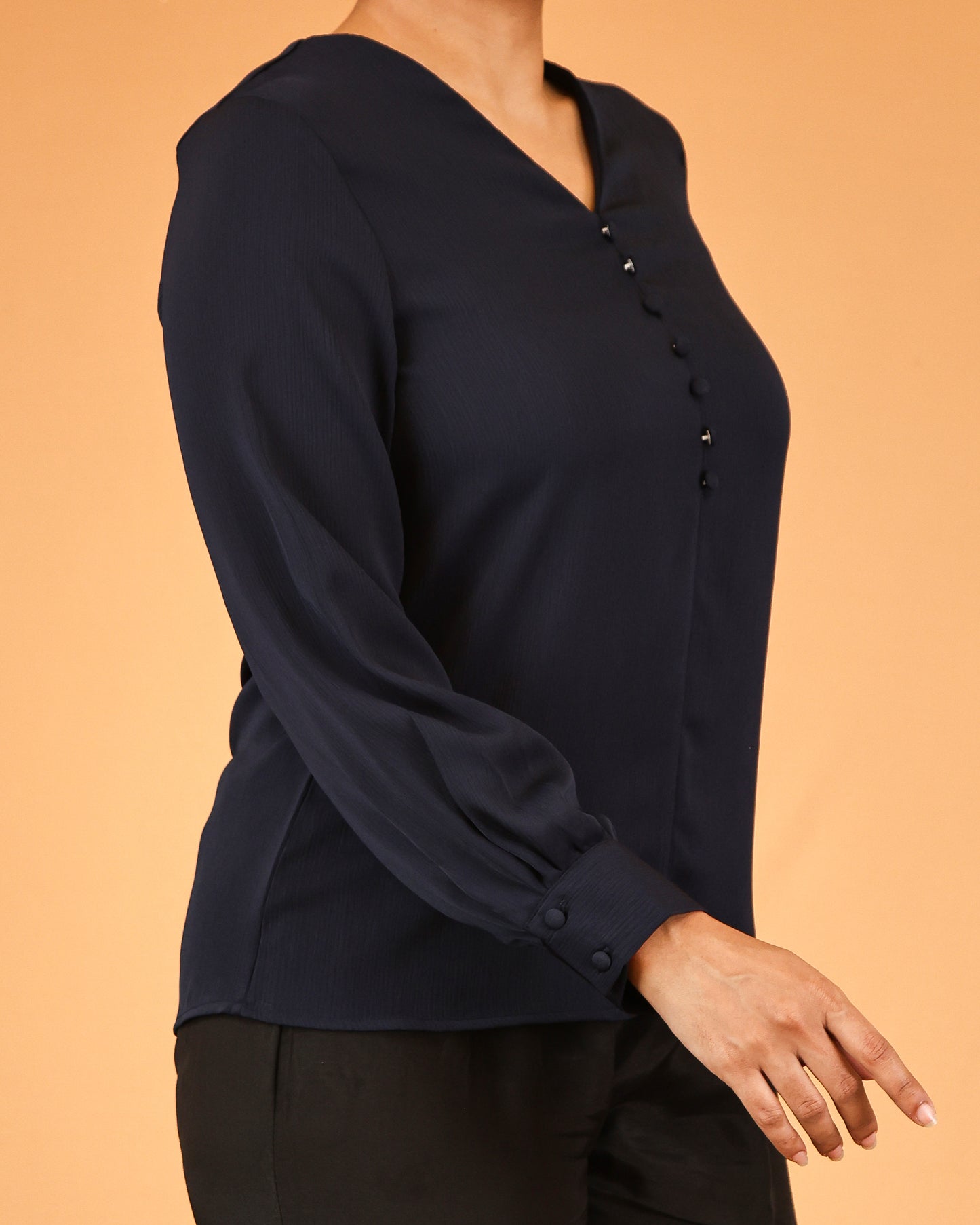 Deep Navy Buttoned V-Neck Top