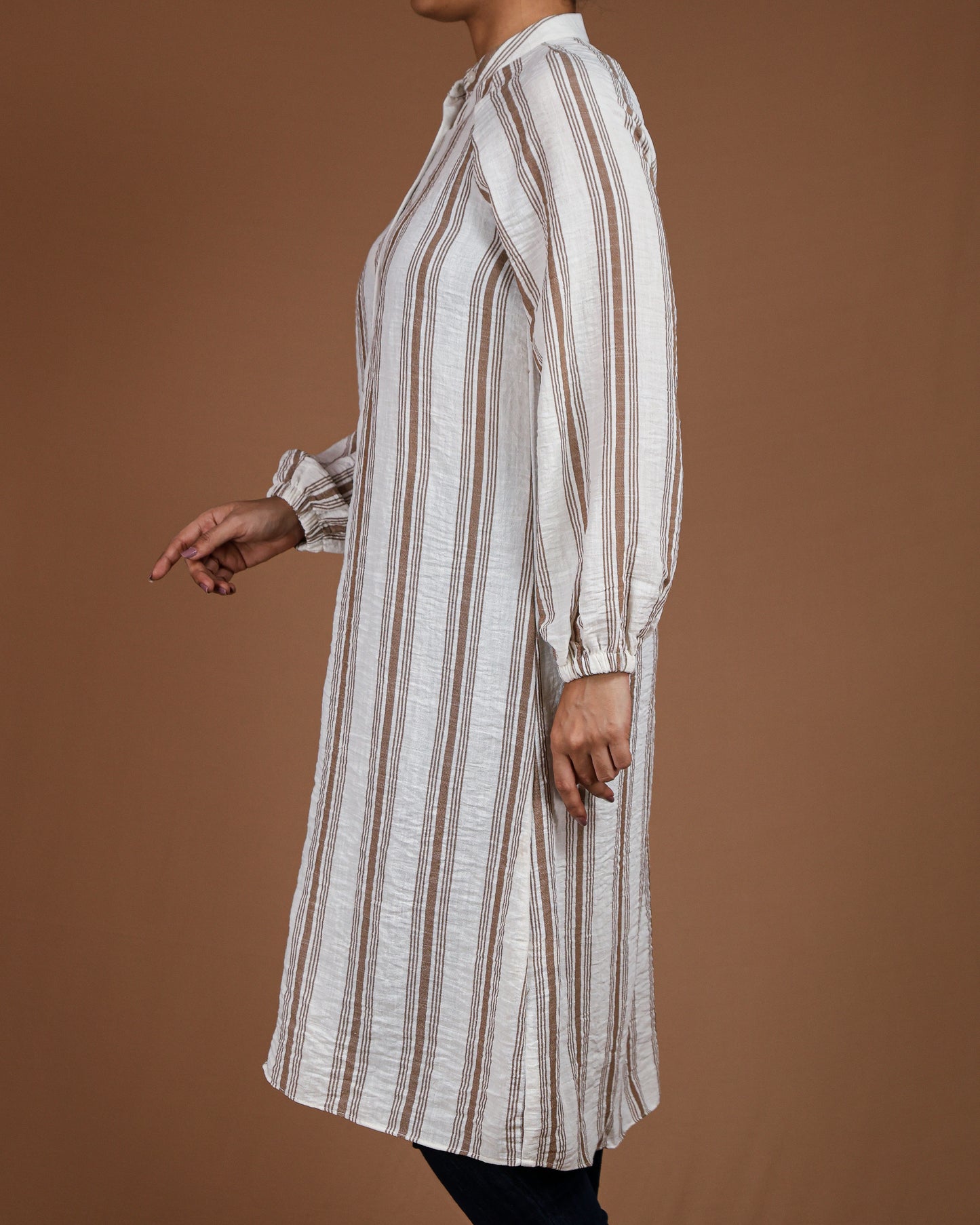 Effortless Striped Linen-Cotton Kurta Dress