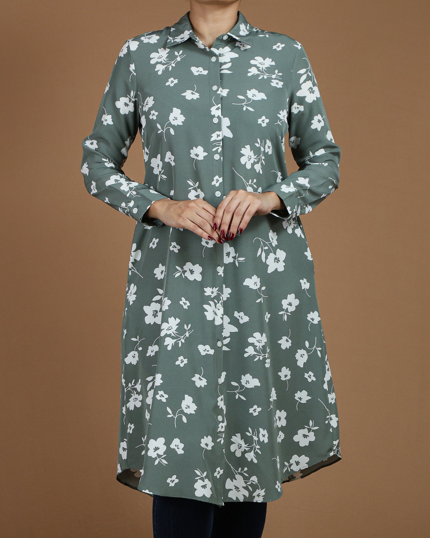 Floral Button-Down Midi Shirt Dres