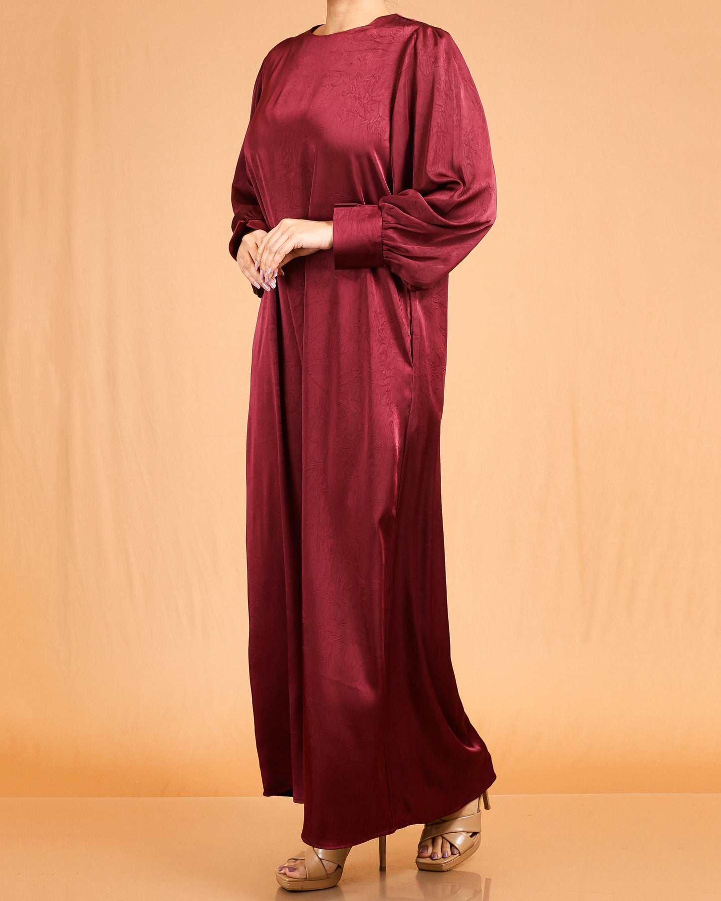 Luxe Soft-Silk Abaya – Wine Red