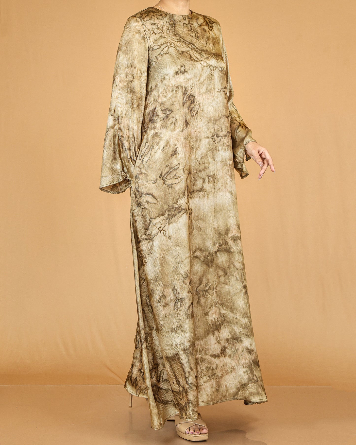 Earth Tone Marble Print Flow Abaya with Relaxed Sleeves