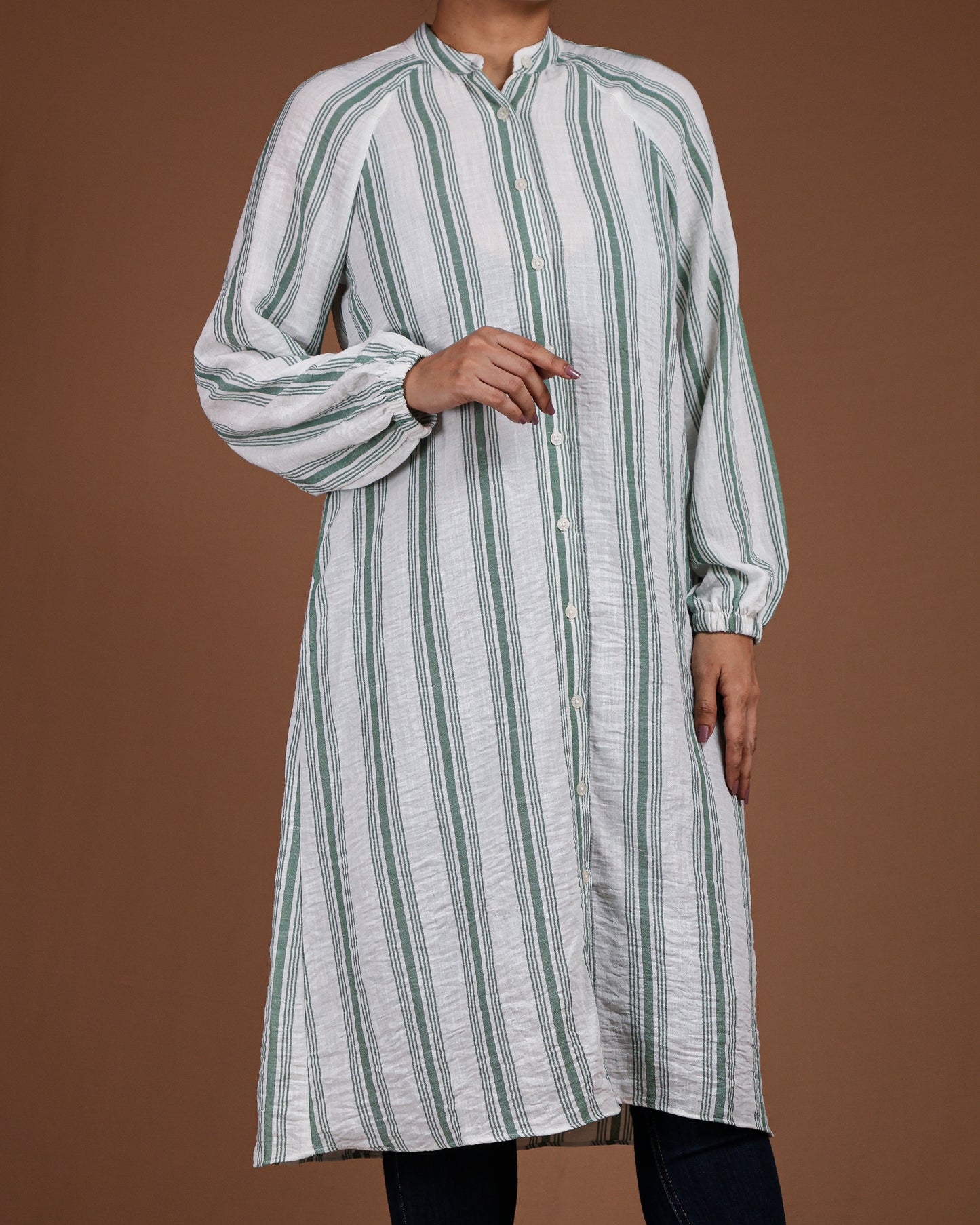 Effortless Striped Linen-Cotton Kurta Dress