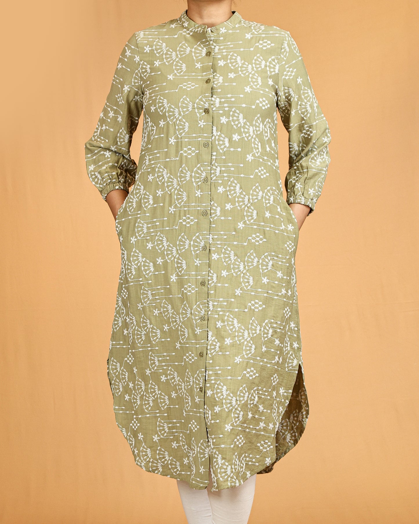 A-Line Green long top with pockets