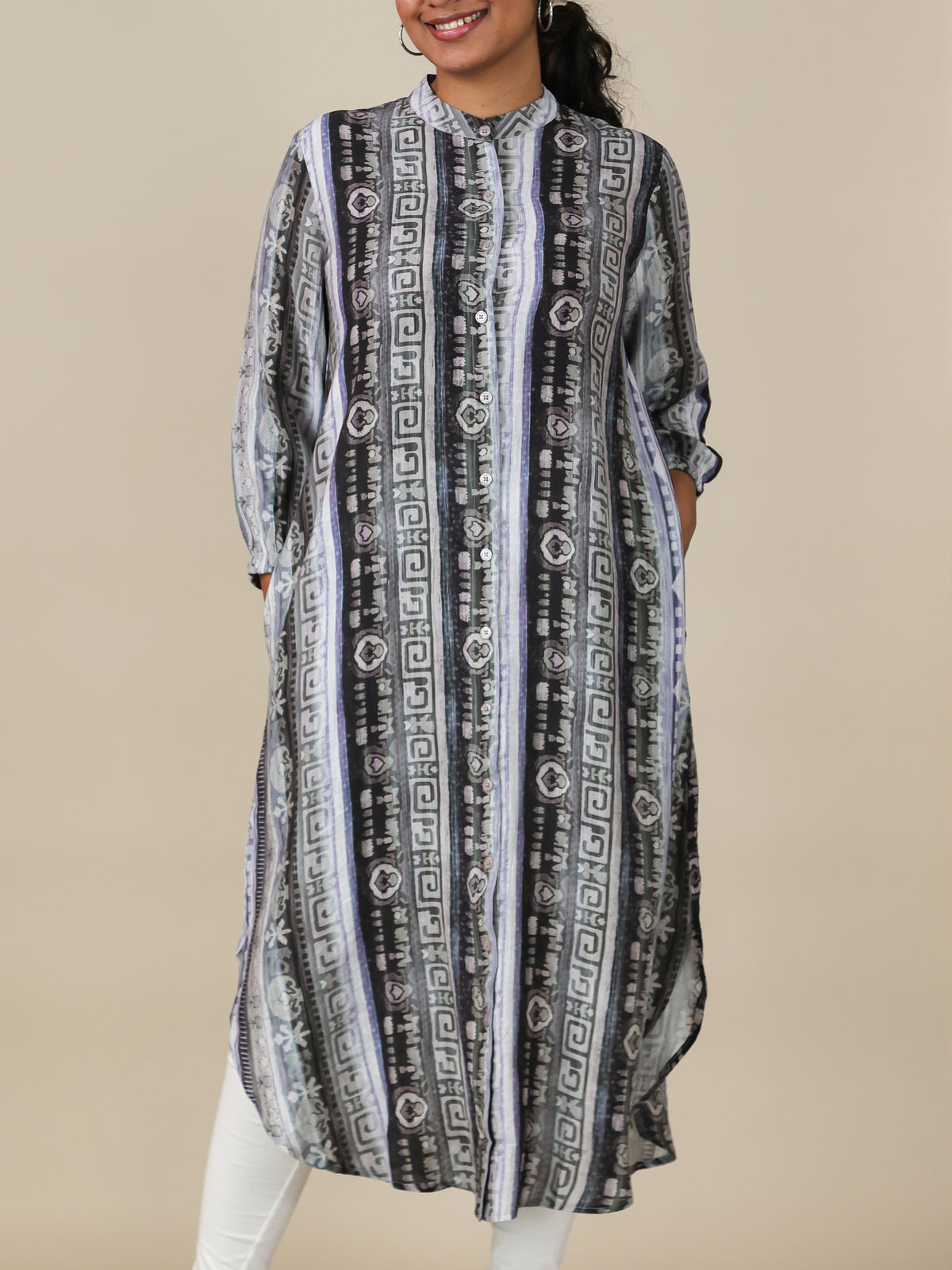 Avyra Charcoal Mist Print Shirt Dress