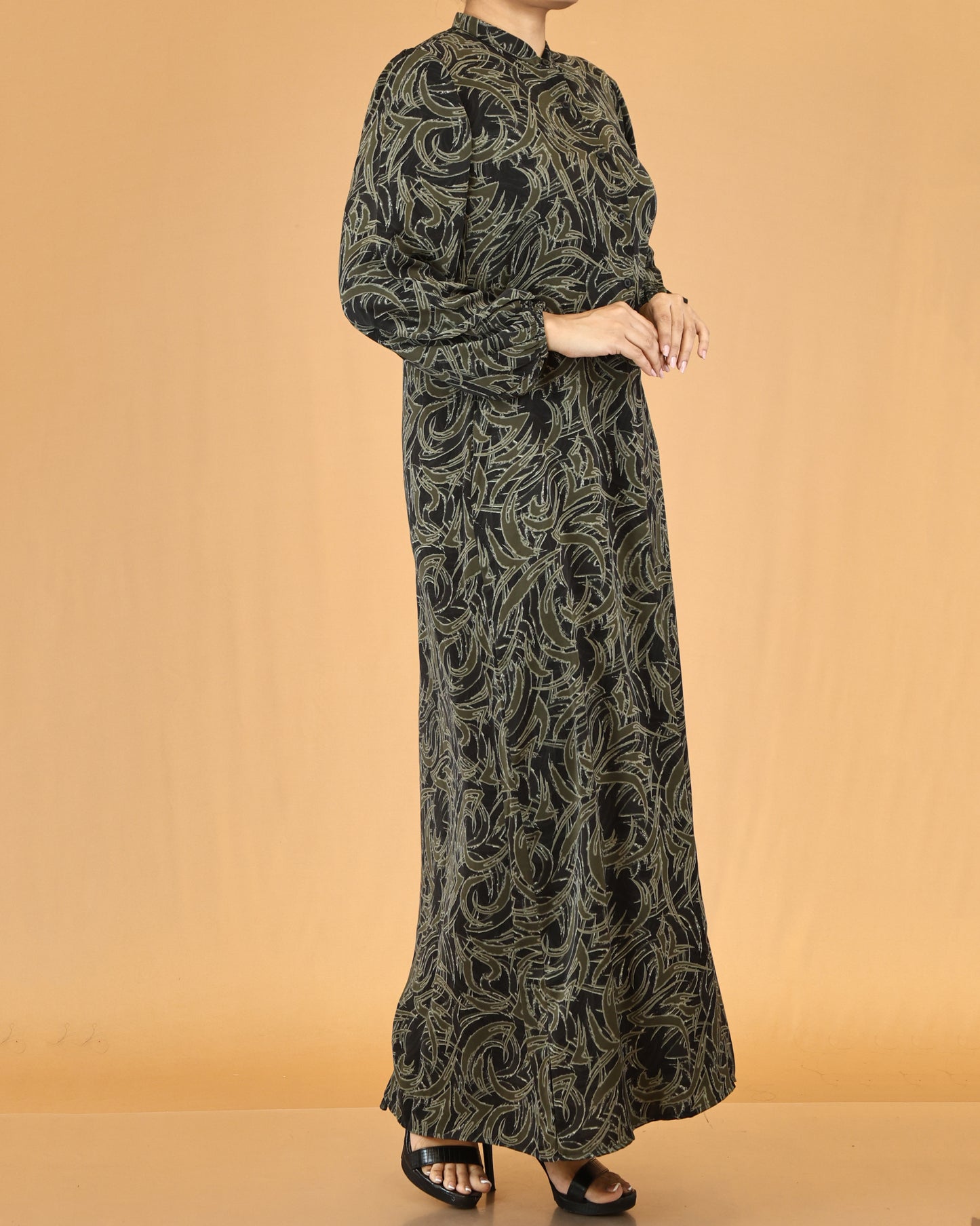 Olive Noir Swirl Print Maxi Dress