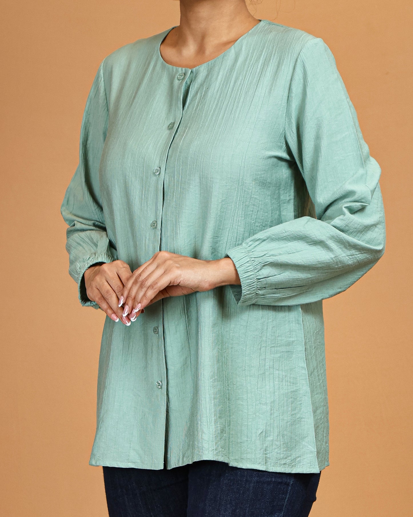 Mint Textured Button-Front Top
