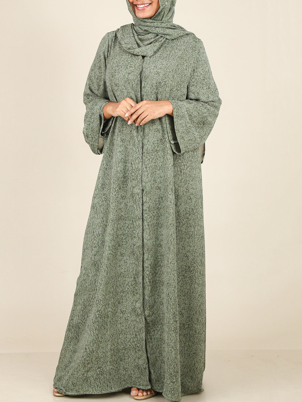 Veyra Sage Green Textured Print Abaya