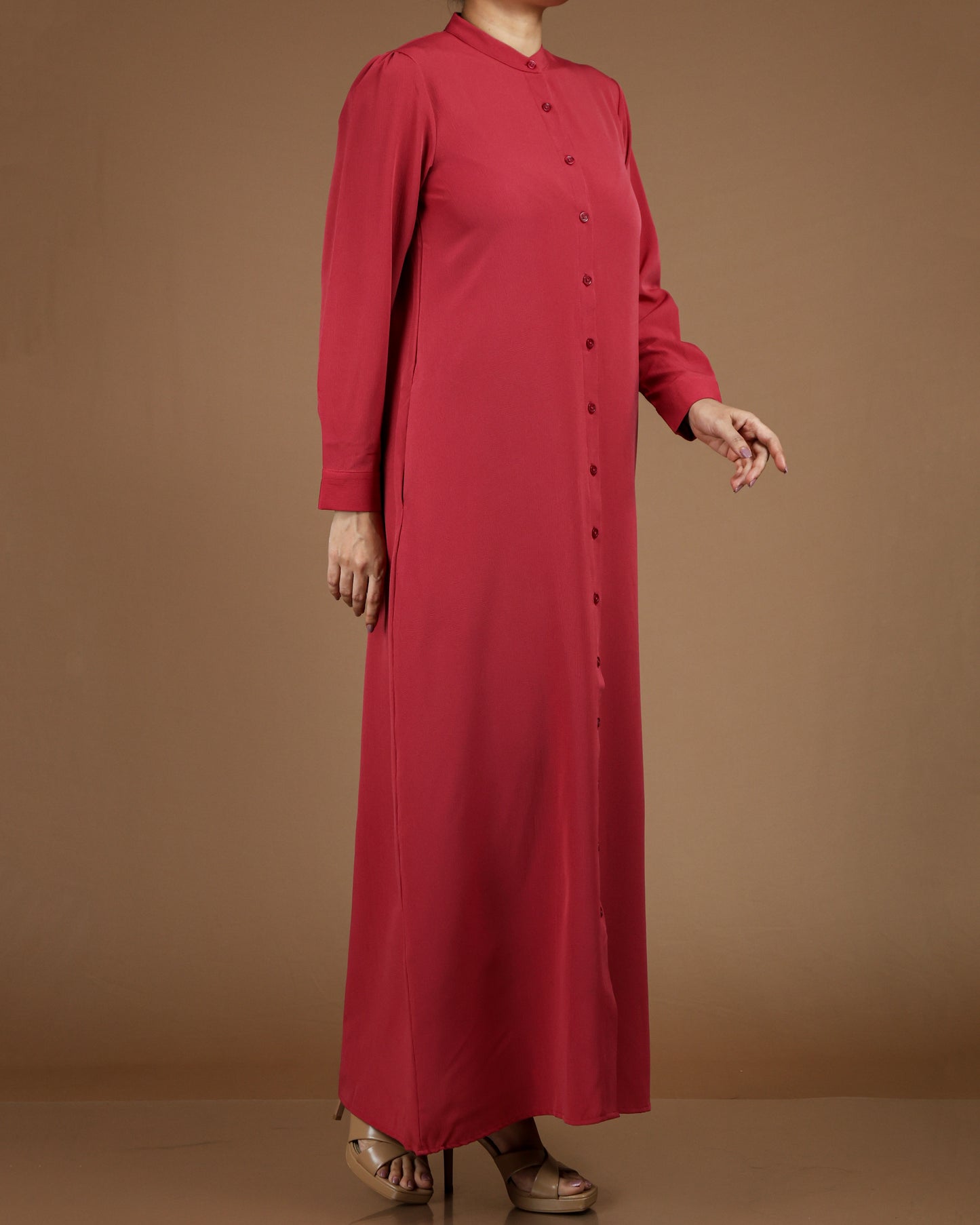 Textured Polyester Button-Down Maxi Dress