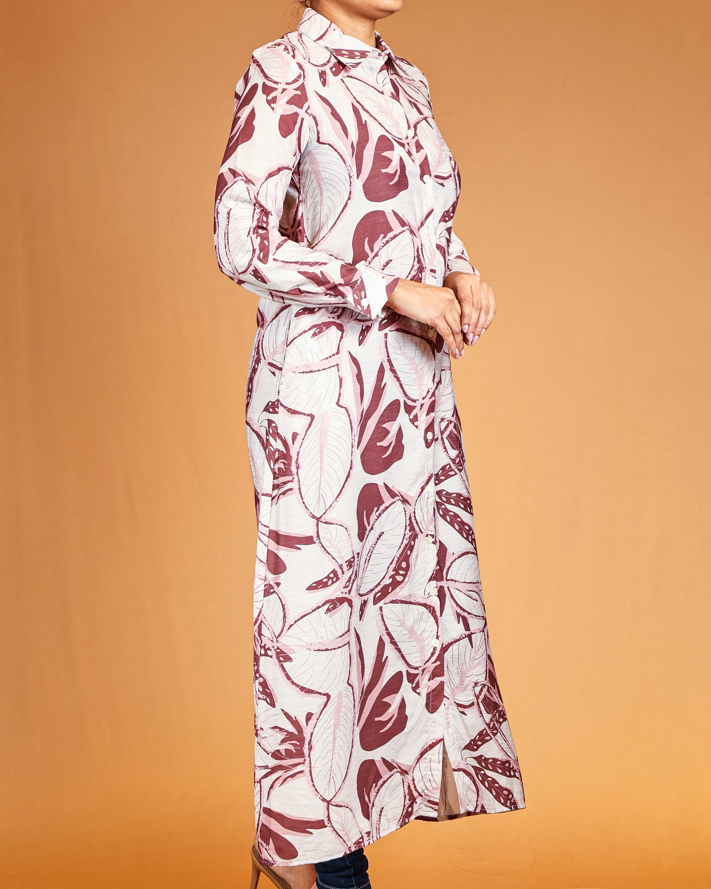 Blush Mauve Botanical Long Shirt Dress
