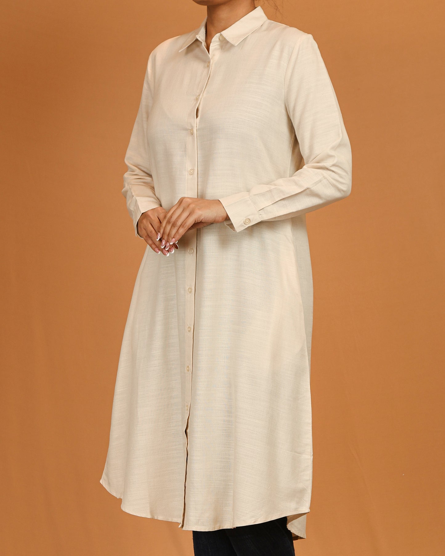 Classic Button-Down Shirt Midi Dress – Cream