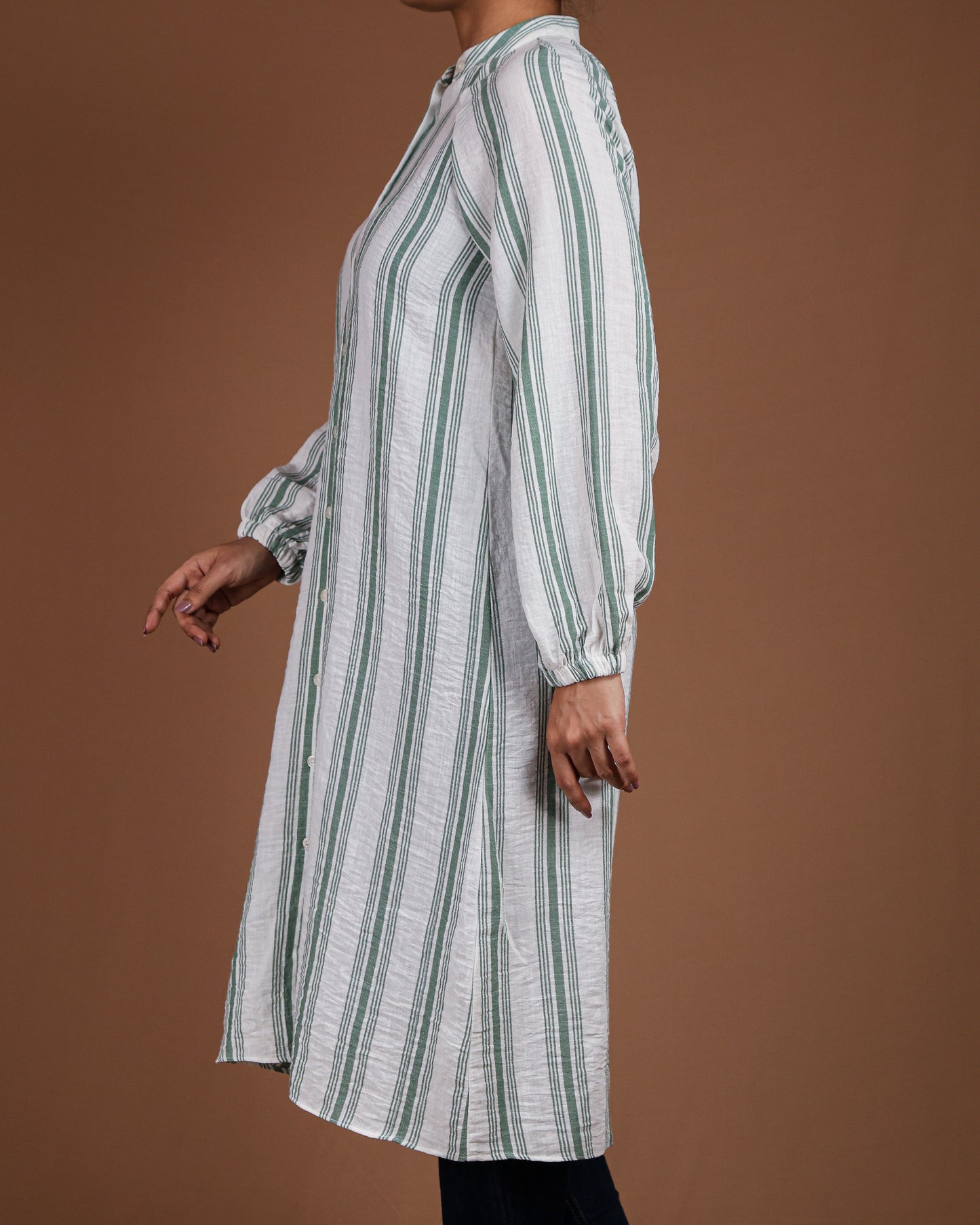 Effortless Striped Linen-Cotton Kurta Dress