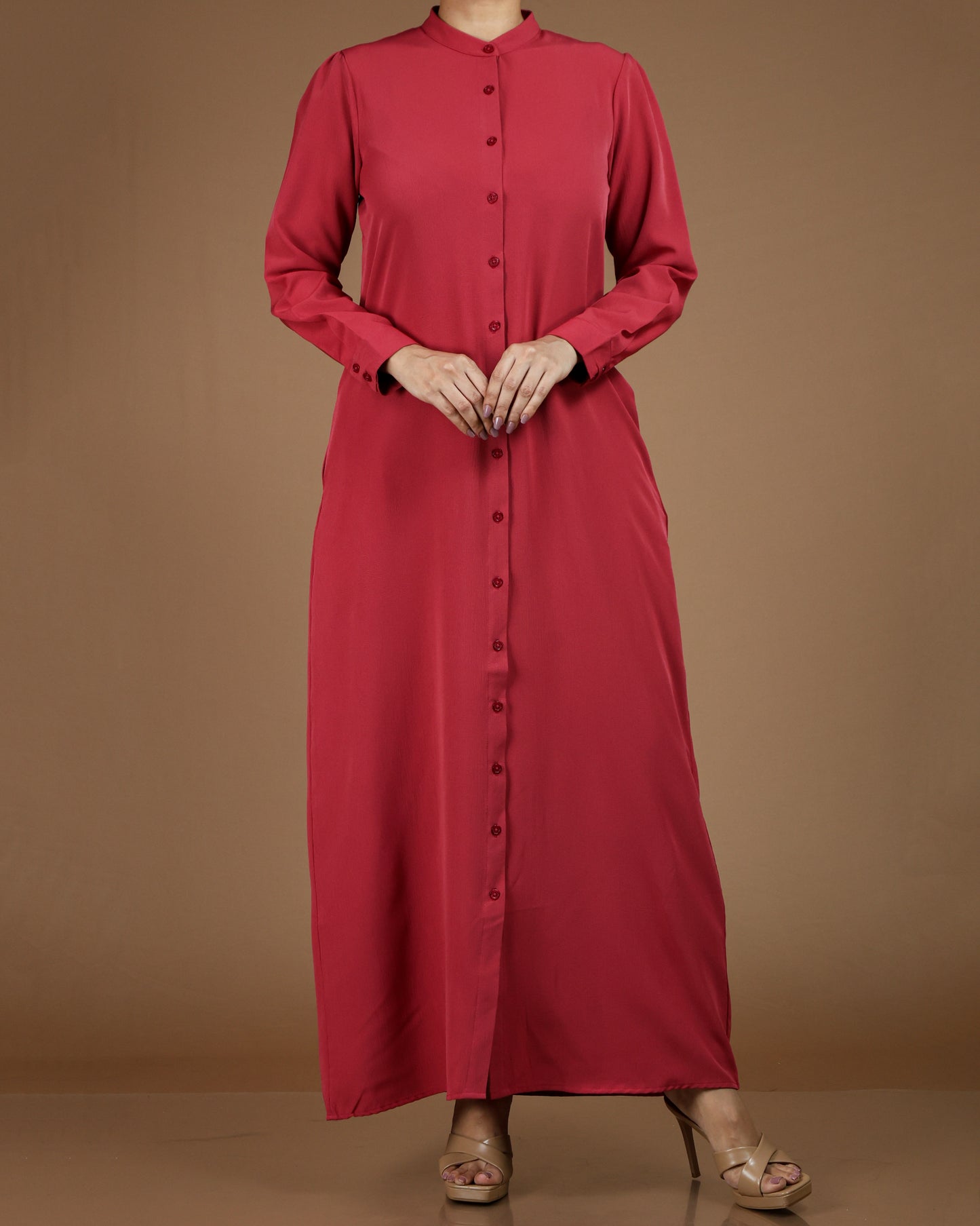 Textured Polyester Button-Down Maxi Dress