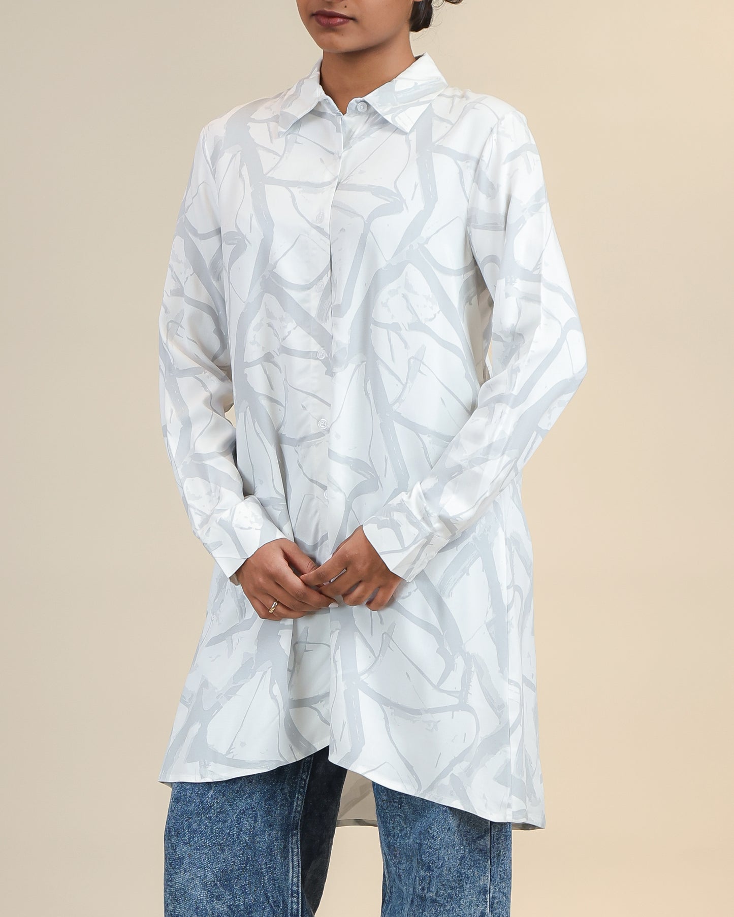 Mist Grey Marble Shirt Dress
