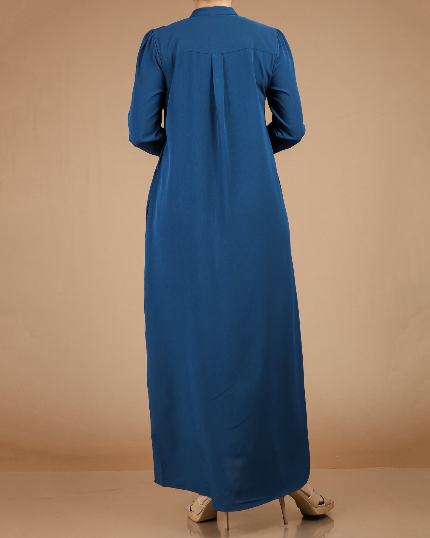 Textured Polyester Button-Down Maxi Dress