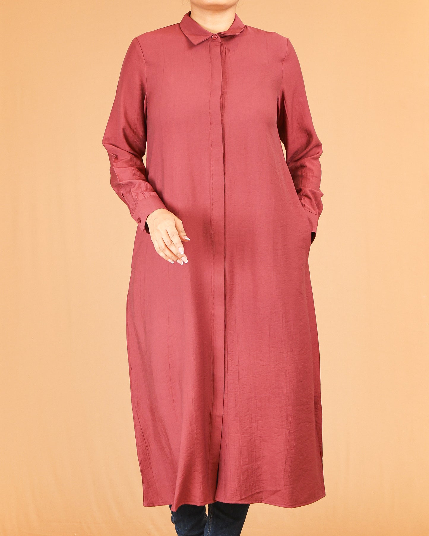 Rust Shirt Dress with Concealed Placket