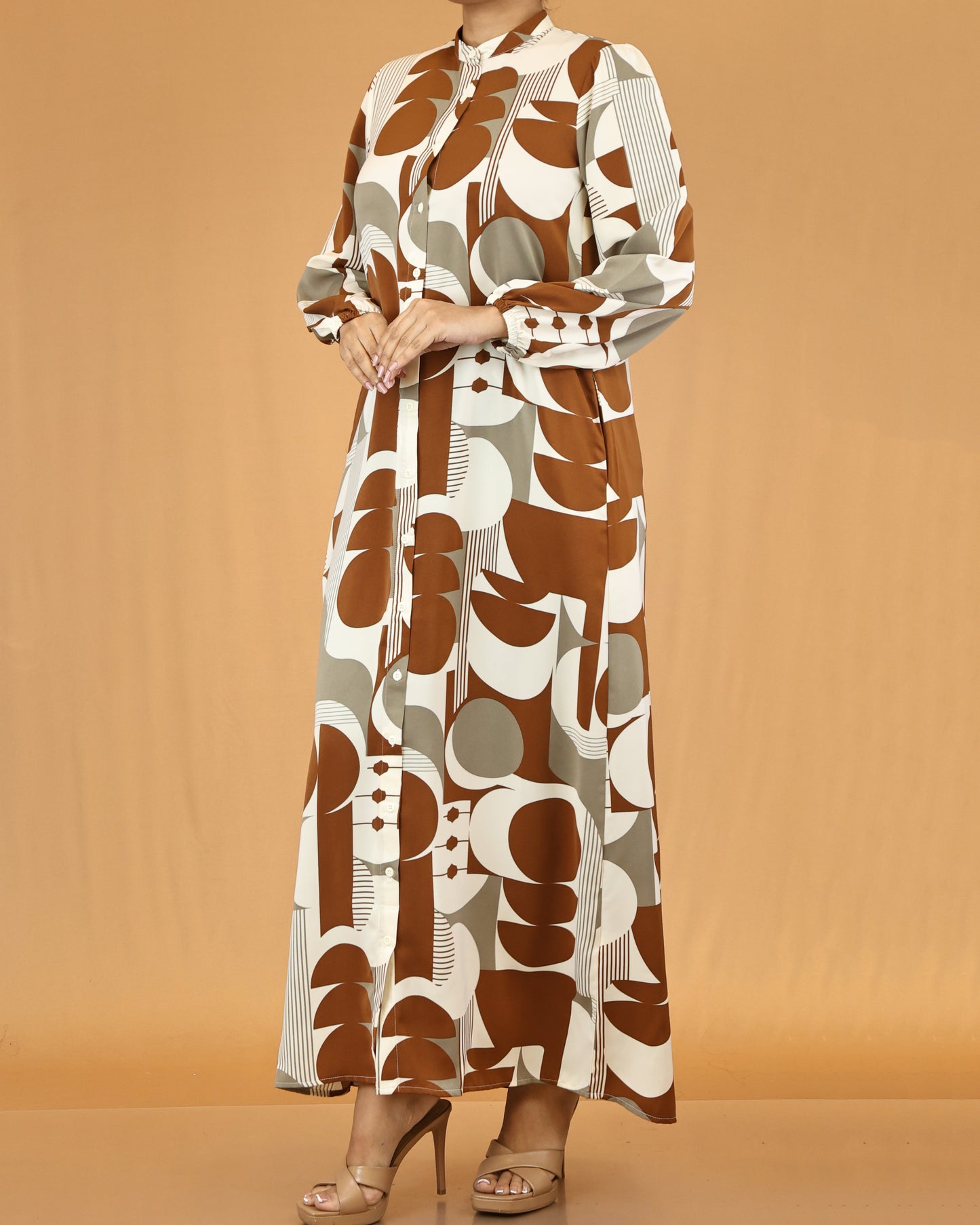 Caramel Abstract Print Maxi Dress