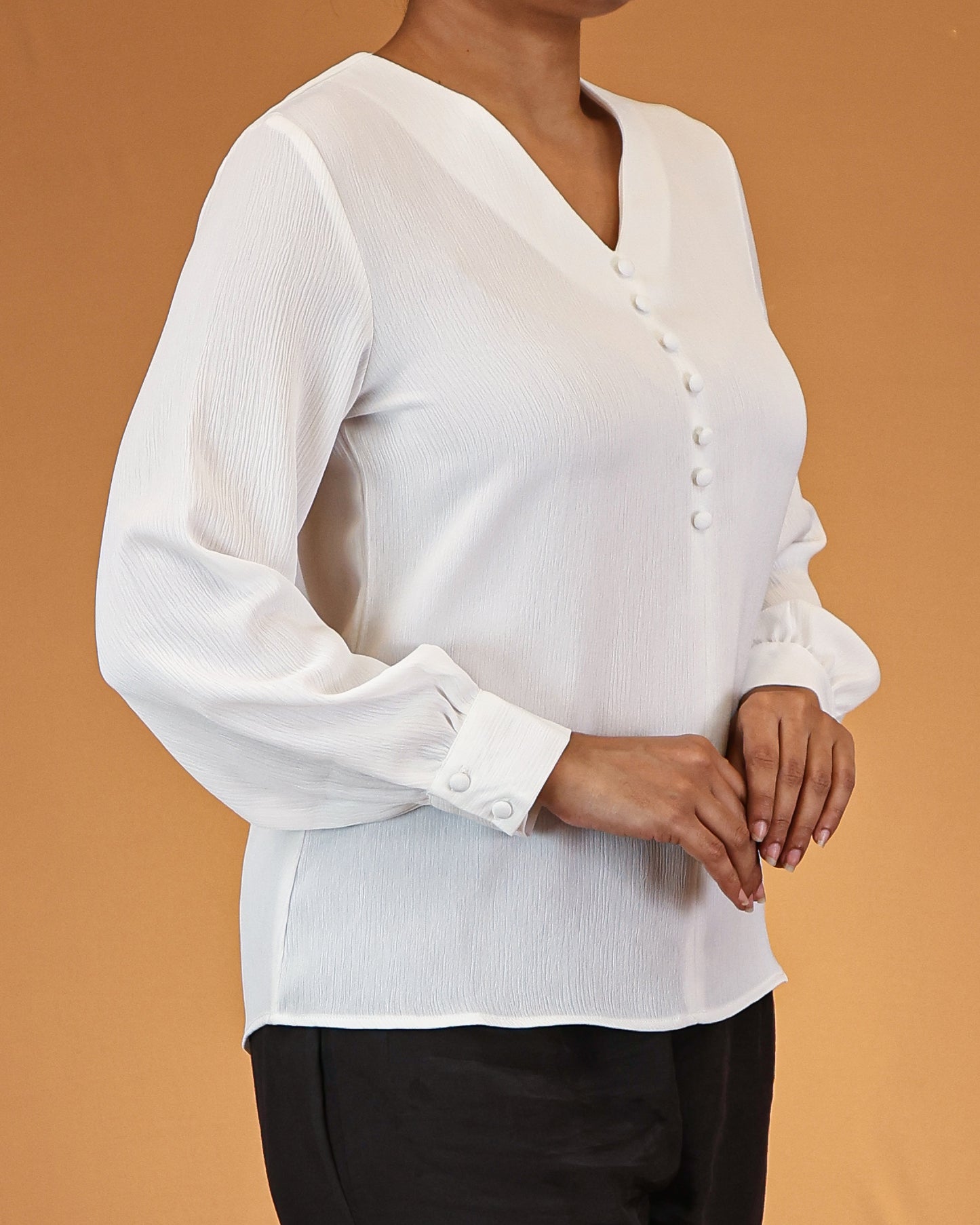 Classic White Buttoned V-Neck Top