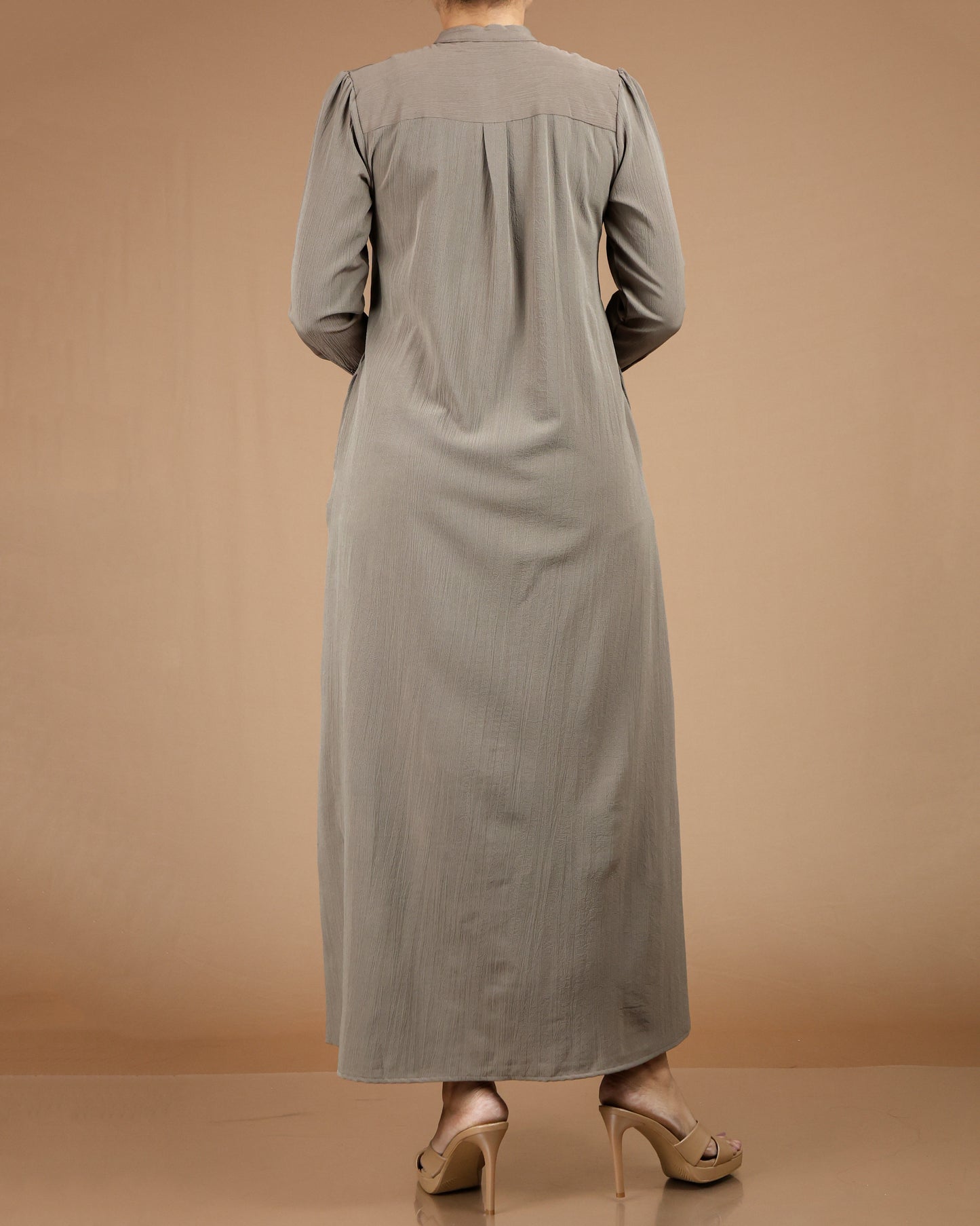 Textured Polyester Button-Down Maxi Dress