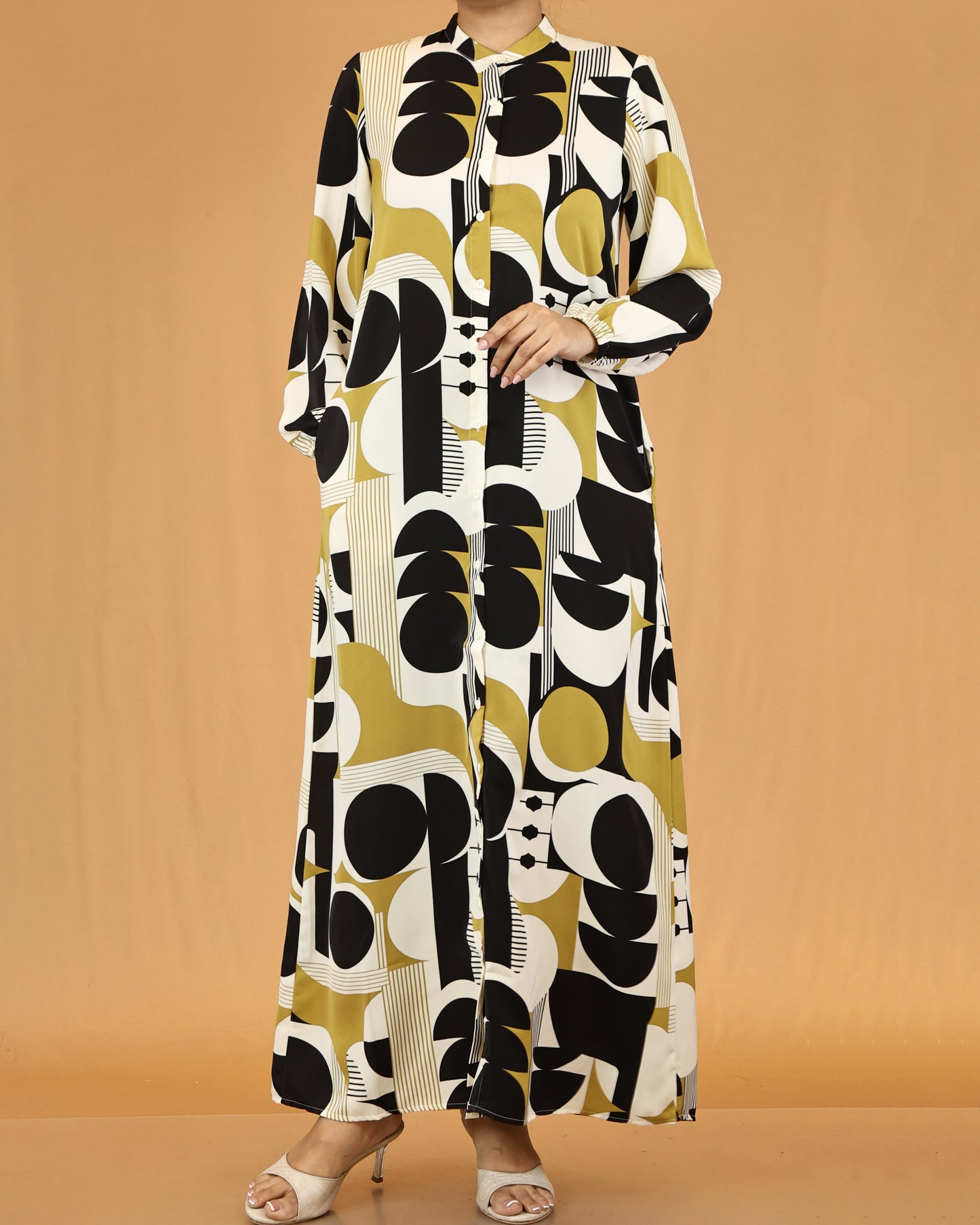 Mustard Abstract Print Maxi Dress