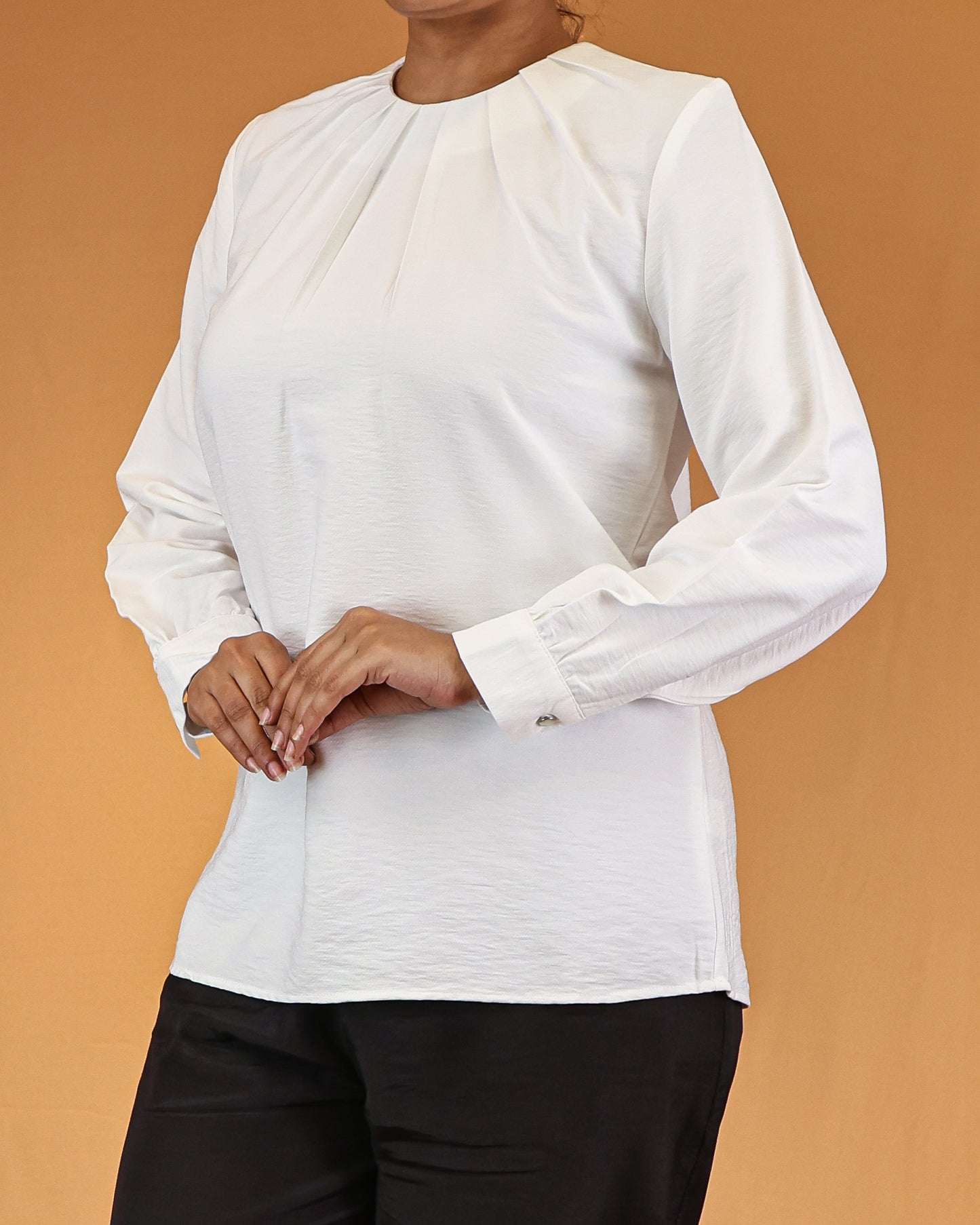 Ivory Pleated-Neck Top
