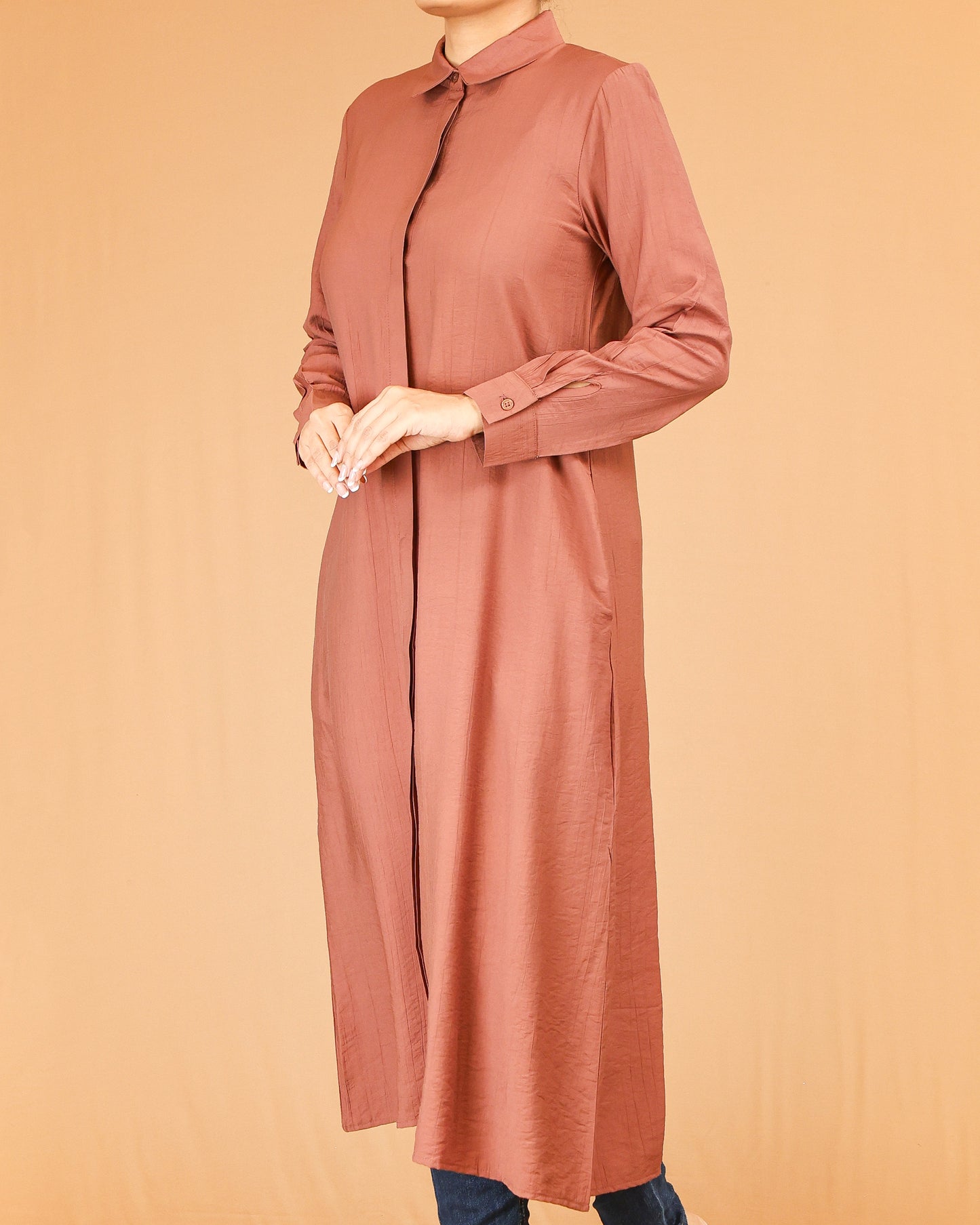 Terracotta Shirt Dress with Concealed Placket
