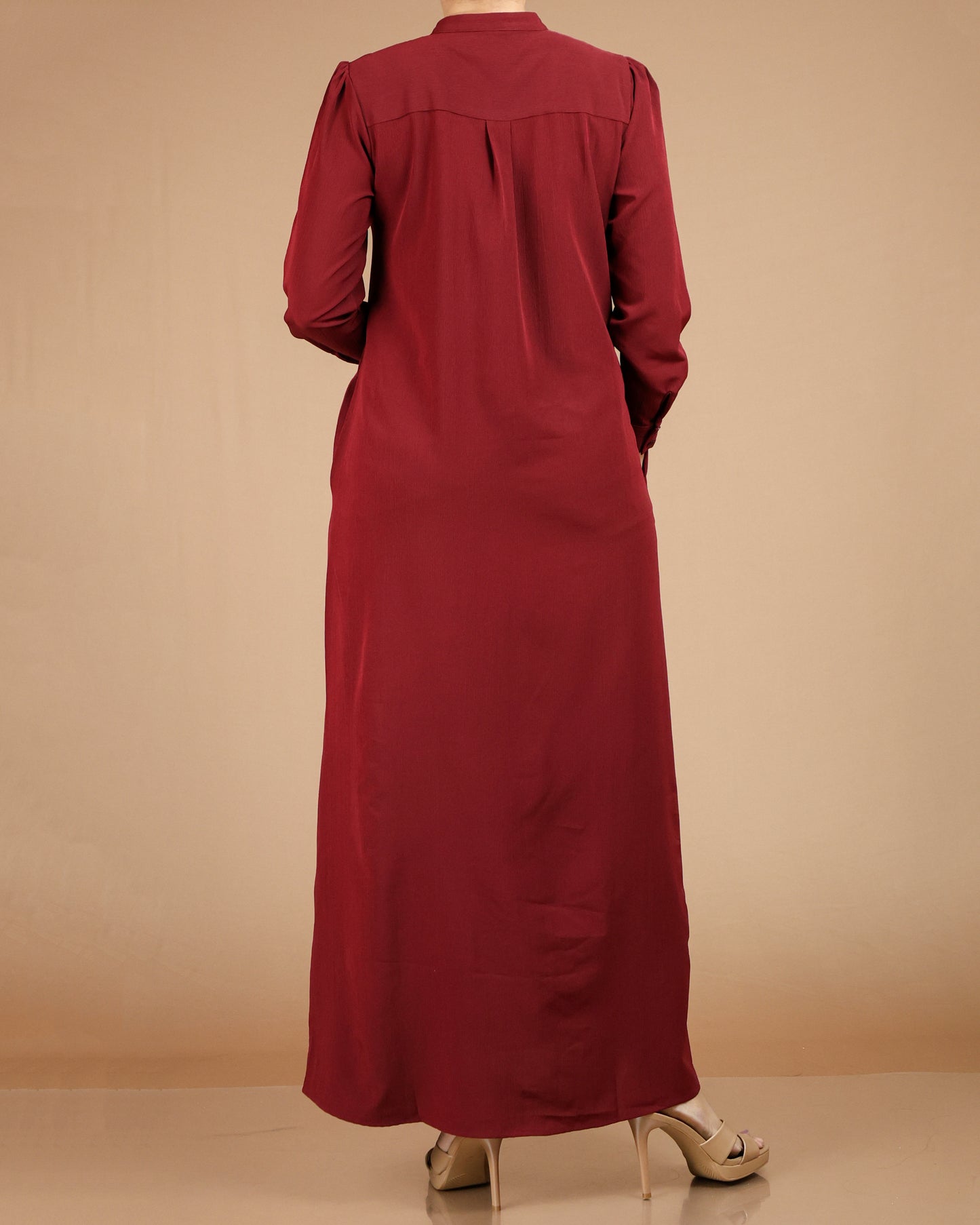 Textured Polyester Button-Down Maxi Dress