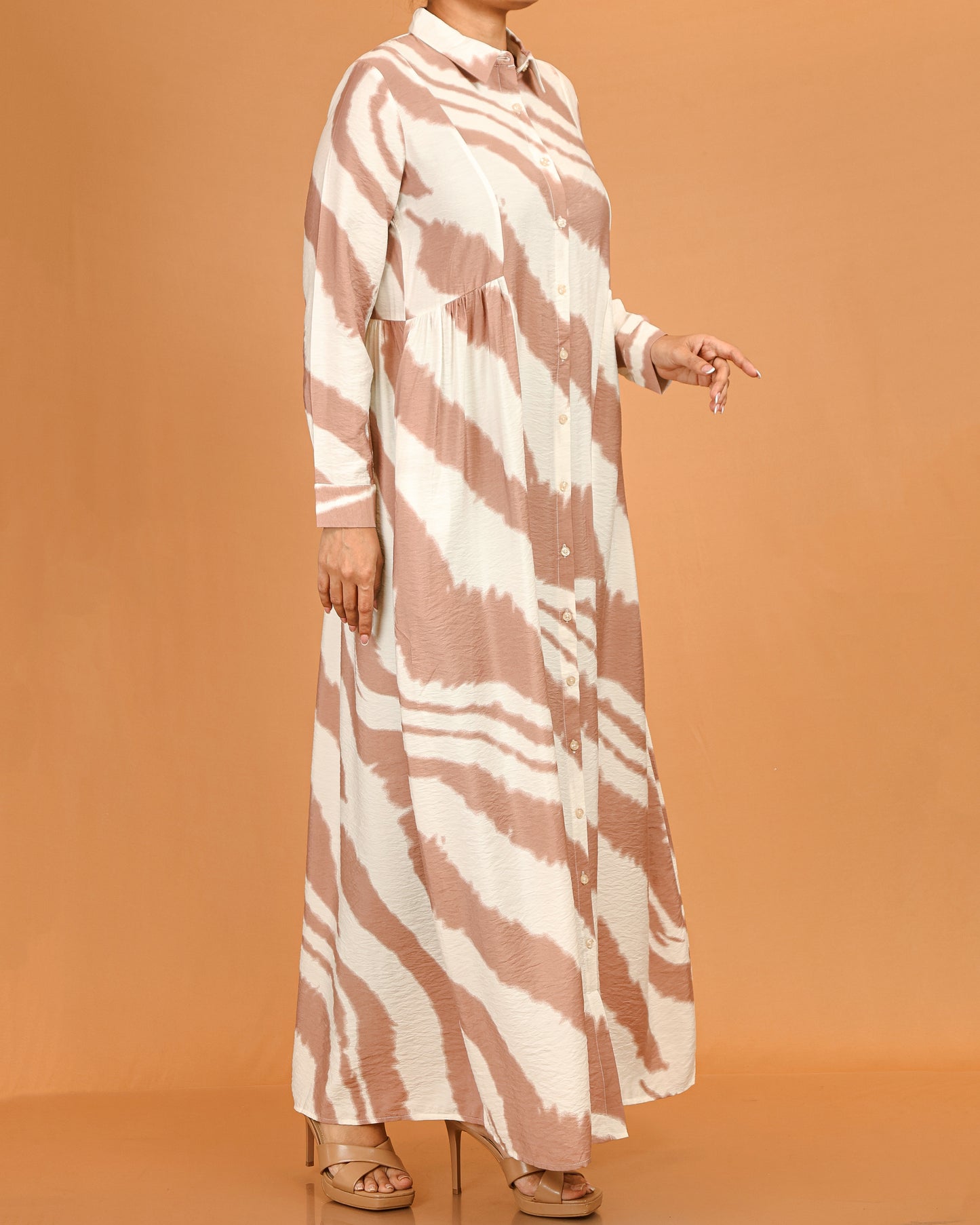 Zahra Blush Abstract Button-Down Dress