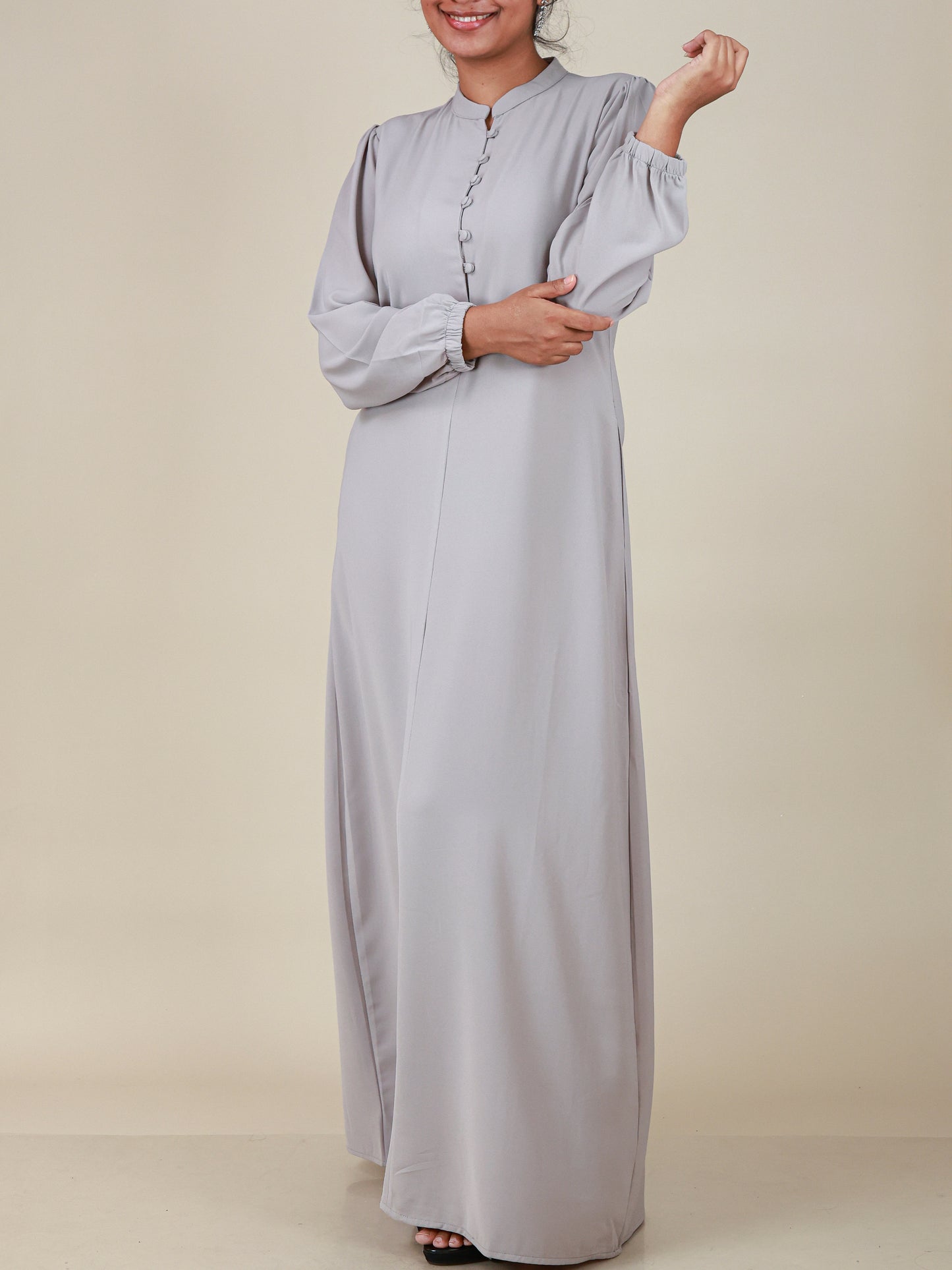 Elara Silver Mist Button Detail Abaya
