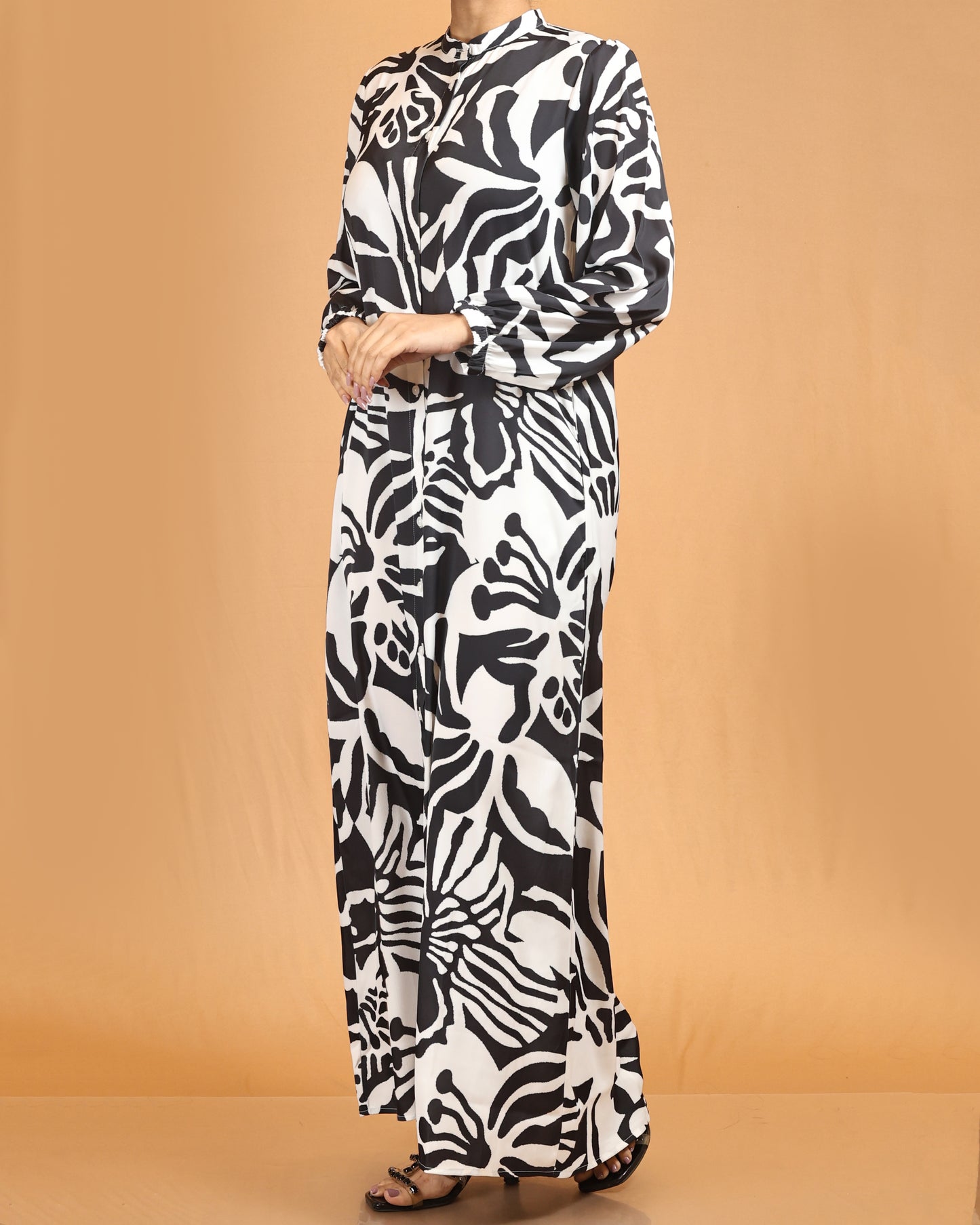 Monochrome Abstract Button-Down Maxi
