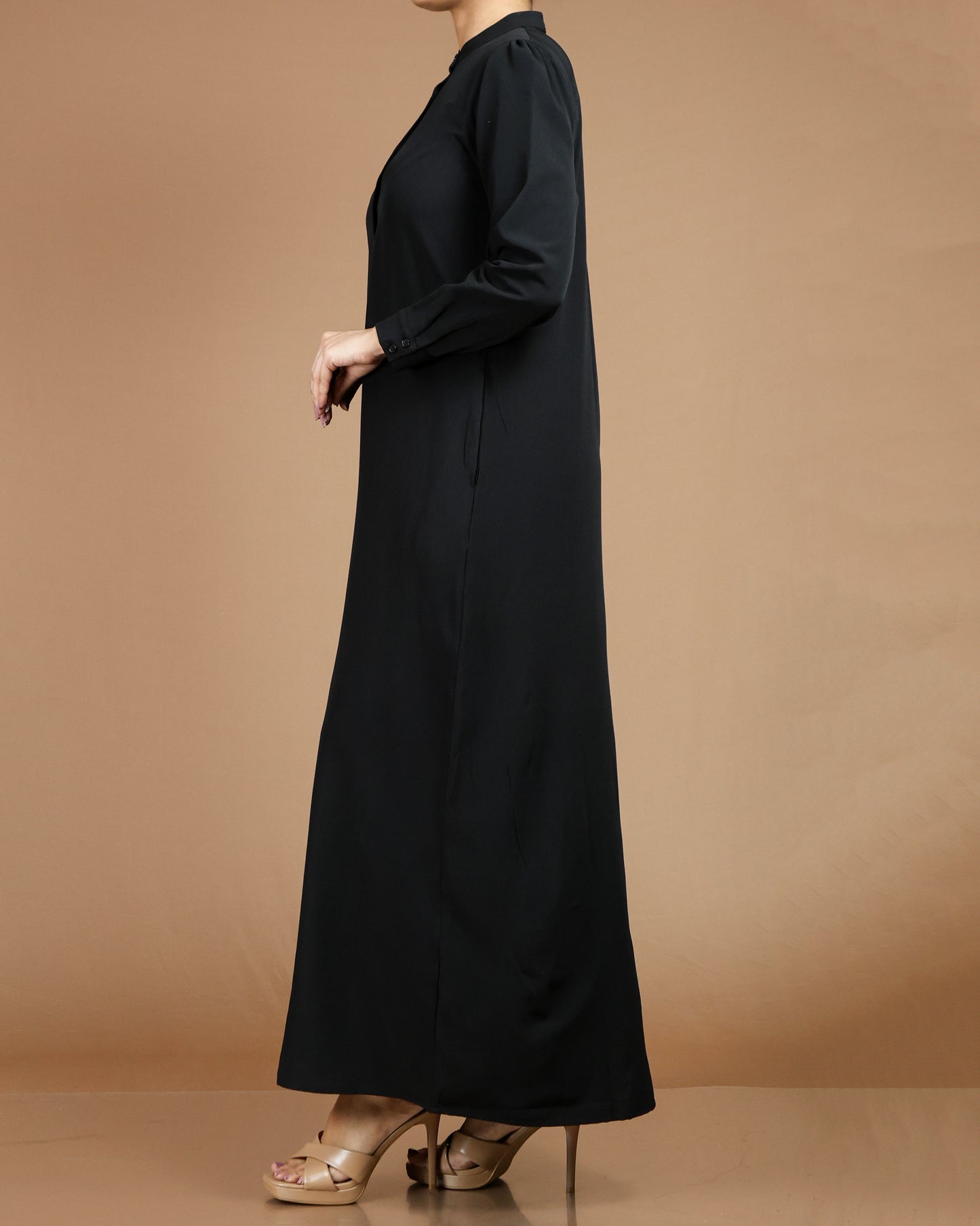 Textured Polyester Button-Down Maxi Dress