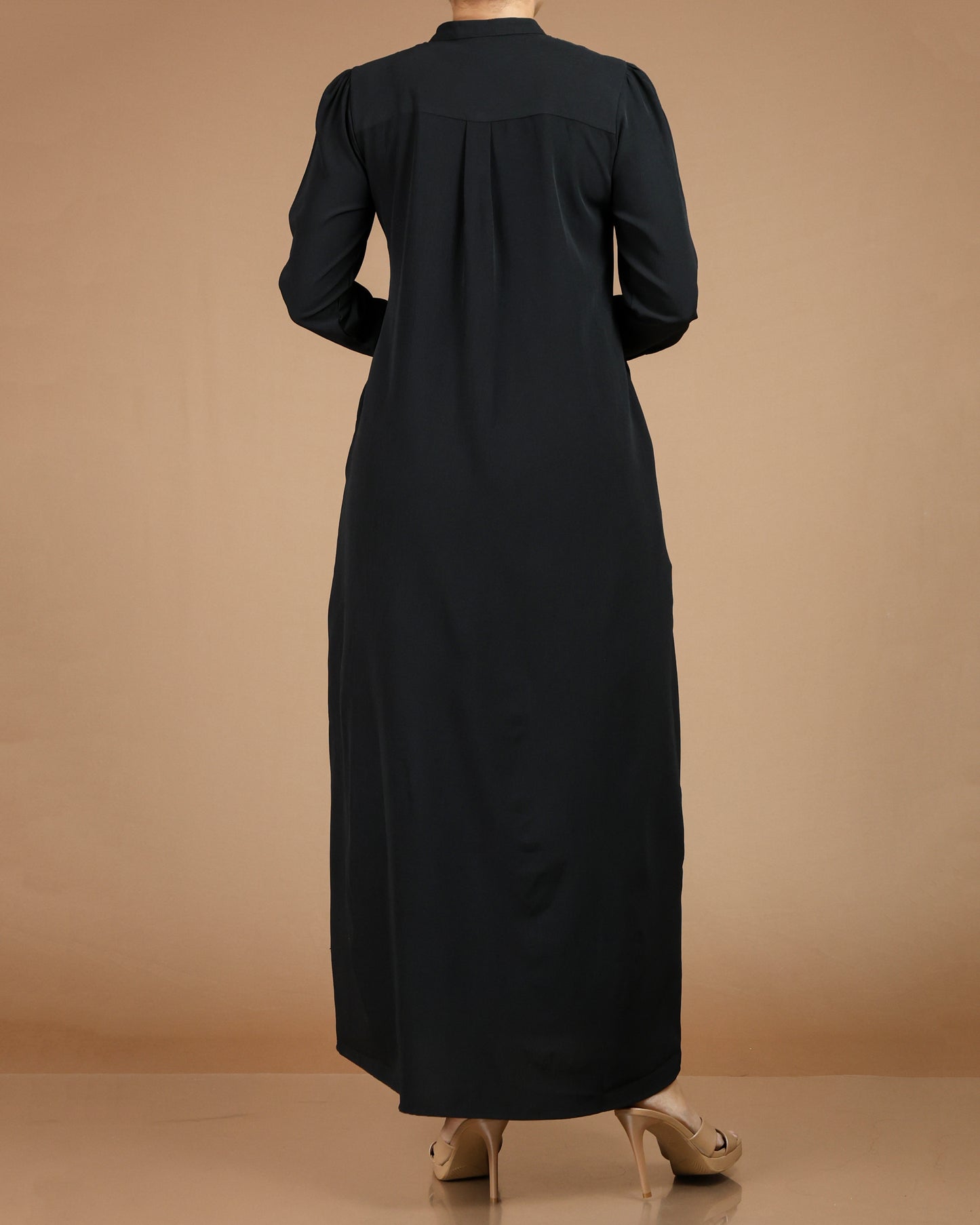 Textured Polyester Button-Down Maxi Dress