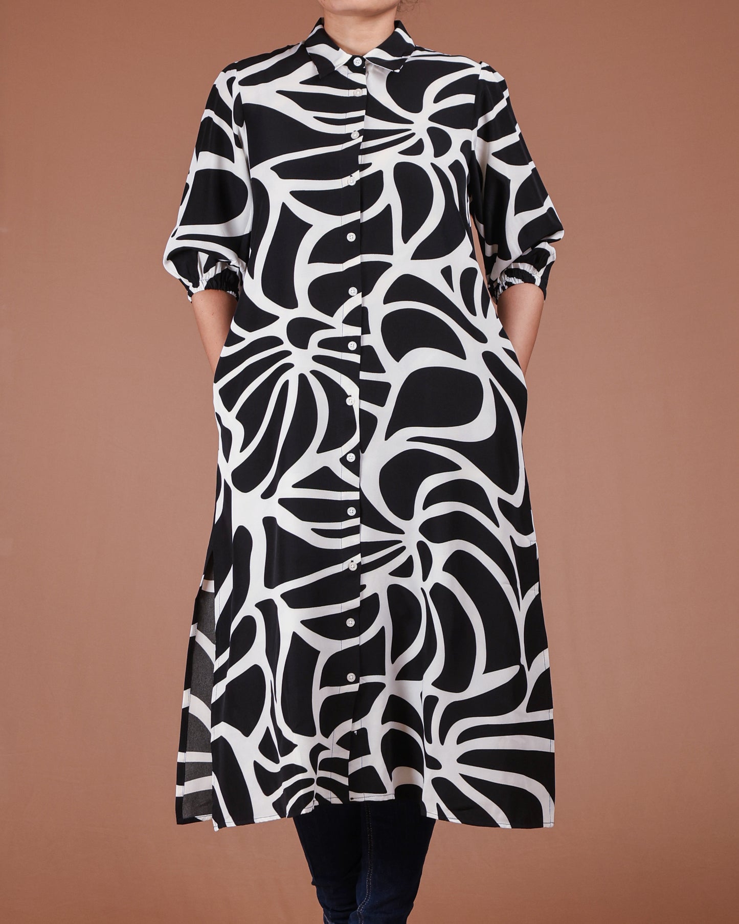 Modern Abstract Button-Down Midi Dress