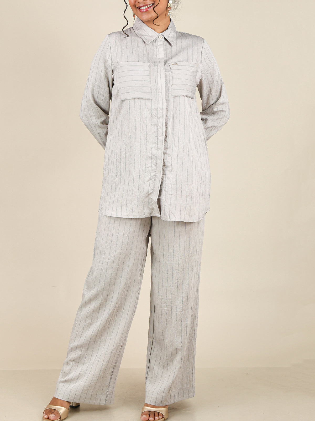 Arielle Ivory Grey Pinstripe Co-Ord Set