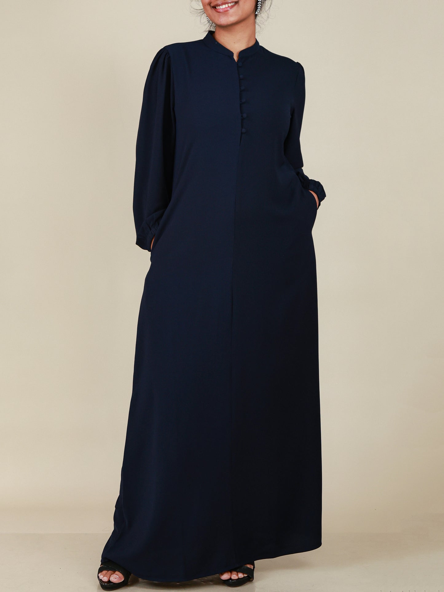 Elara Midnight Navy Button Detail Abaya