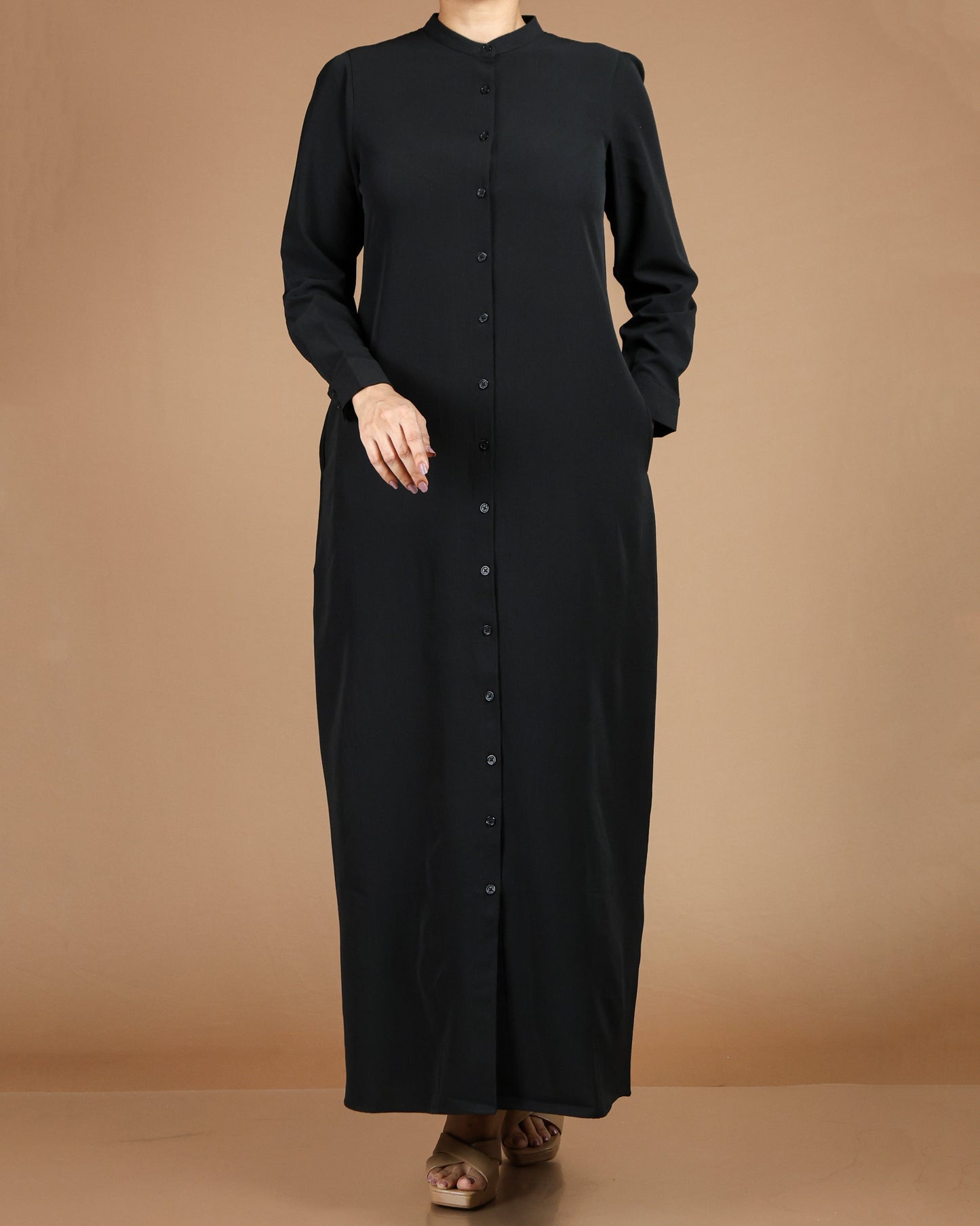 Textured Polyester Button-Down Maxi Dress
