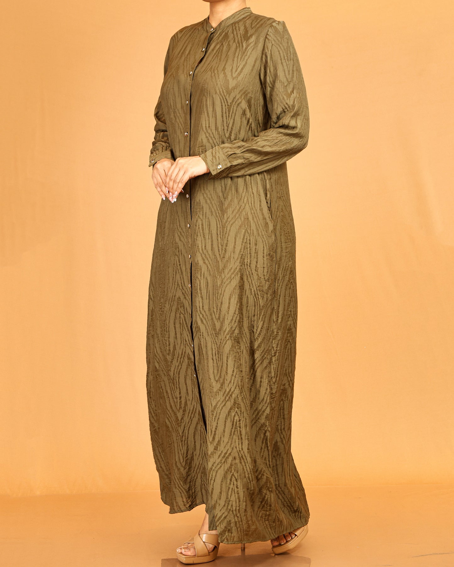 Olive Textured Button-Down Dress