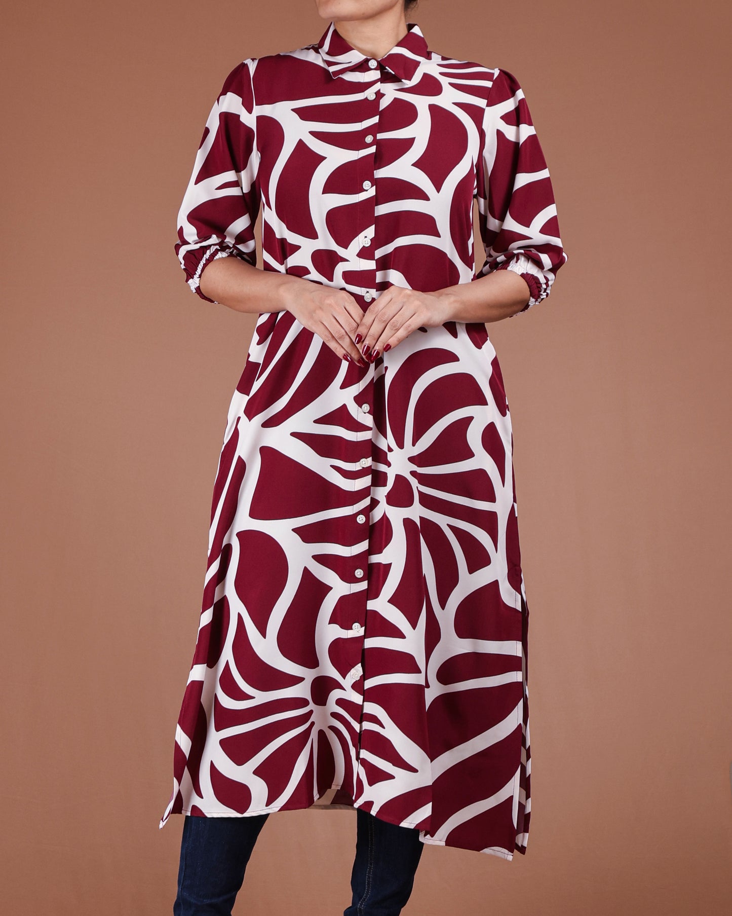 Modern Abstract Button-Down Midi Dress