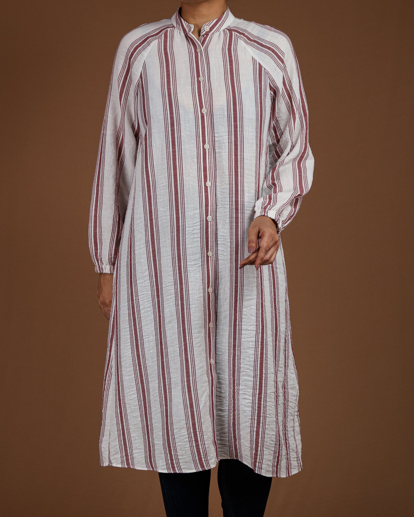 Effortless Striped Linen-Cotton Kurta Dress