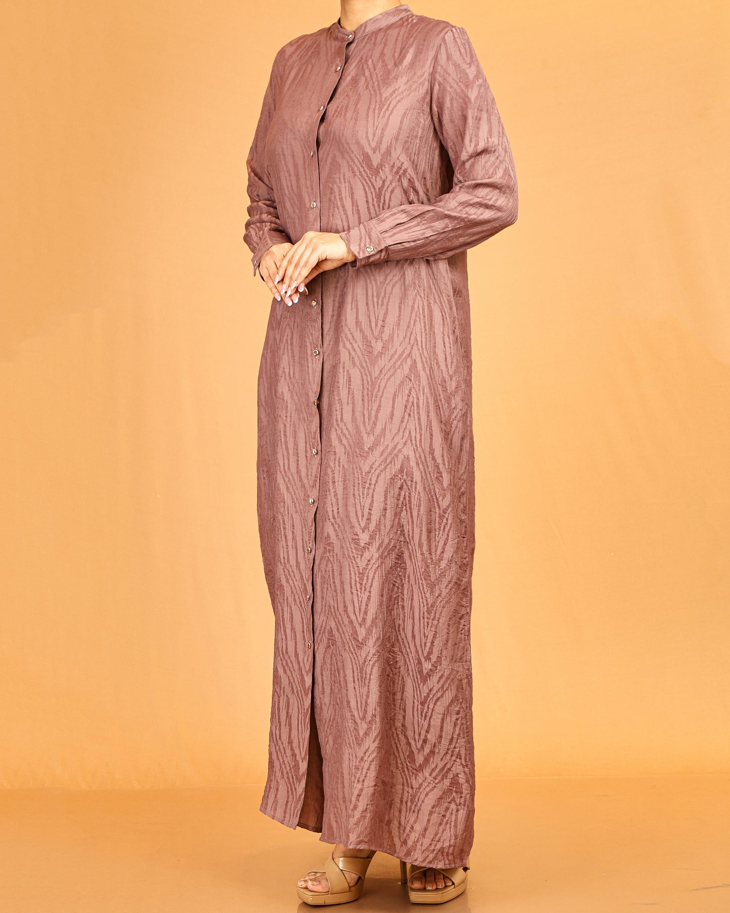 Mauve Textured Button-Down Dress