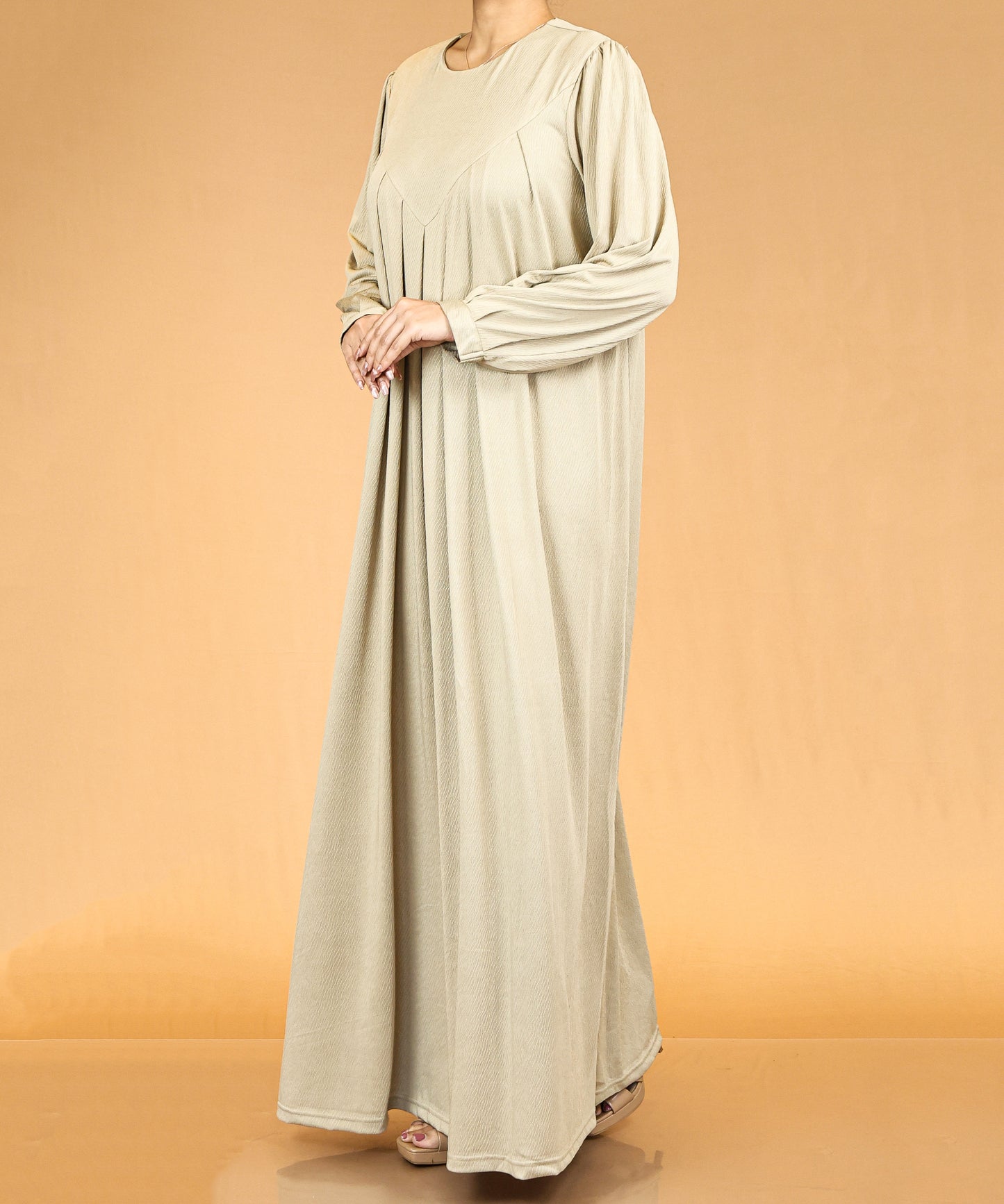 Beige Pleated Modest Abaya