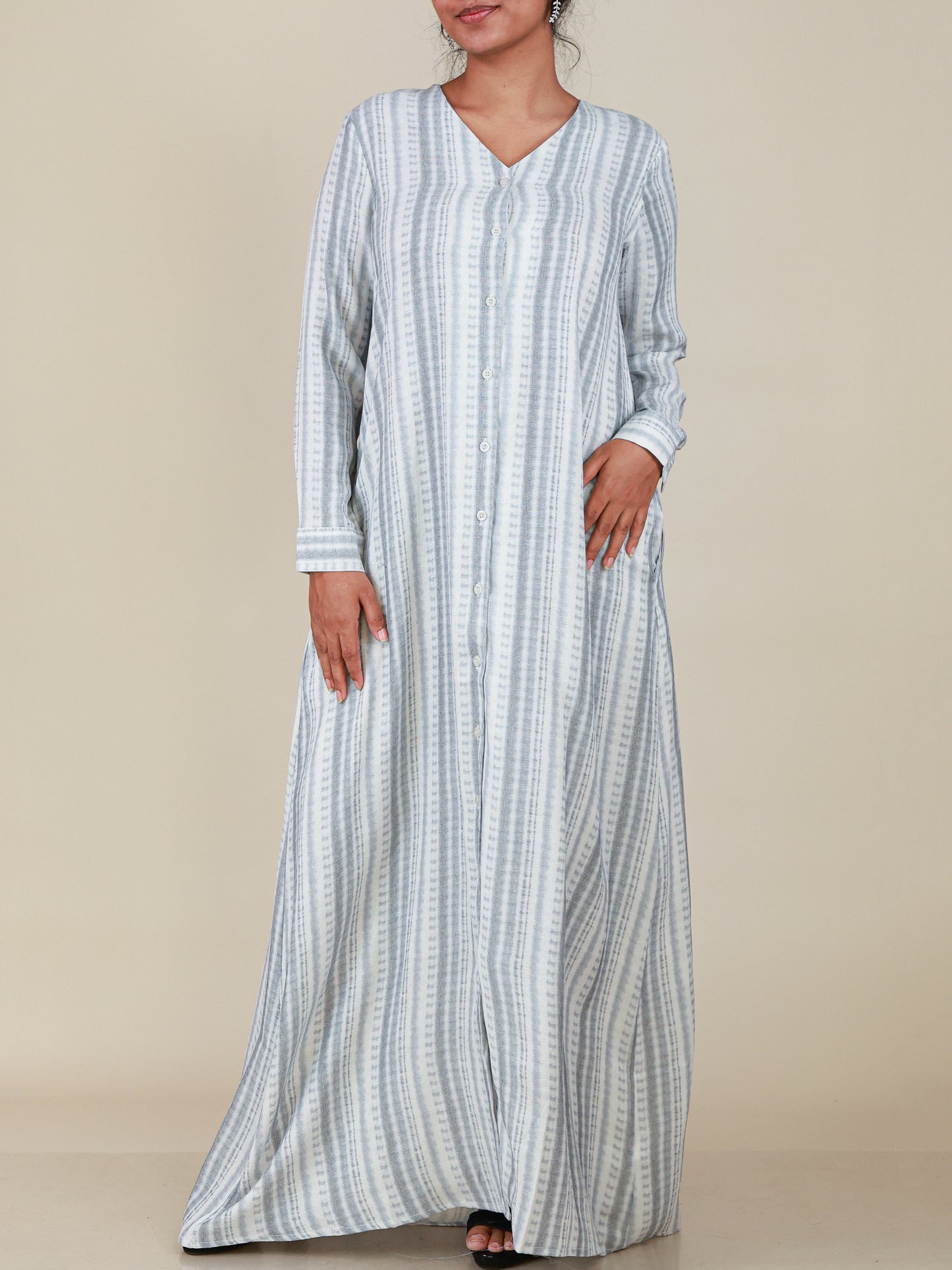Serene Mist Button Front Abaya in Powder Blue