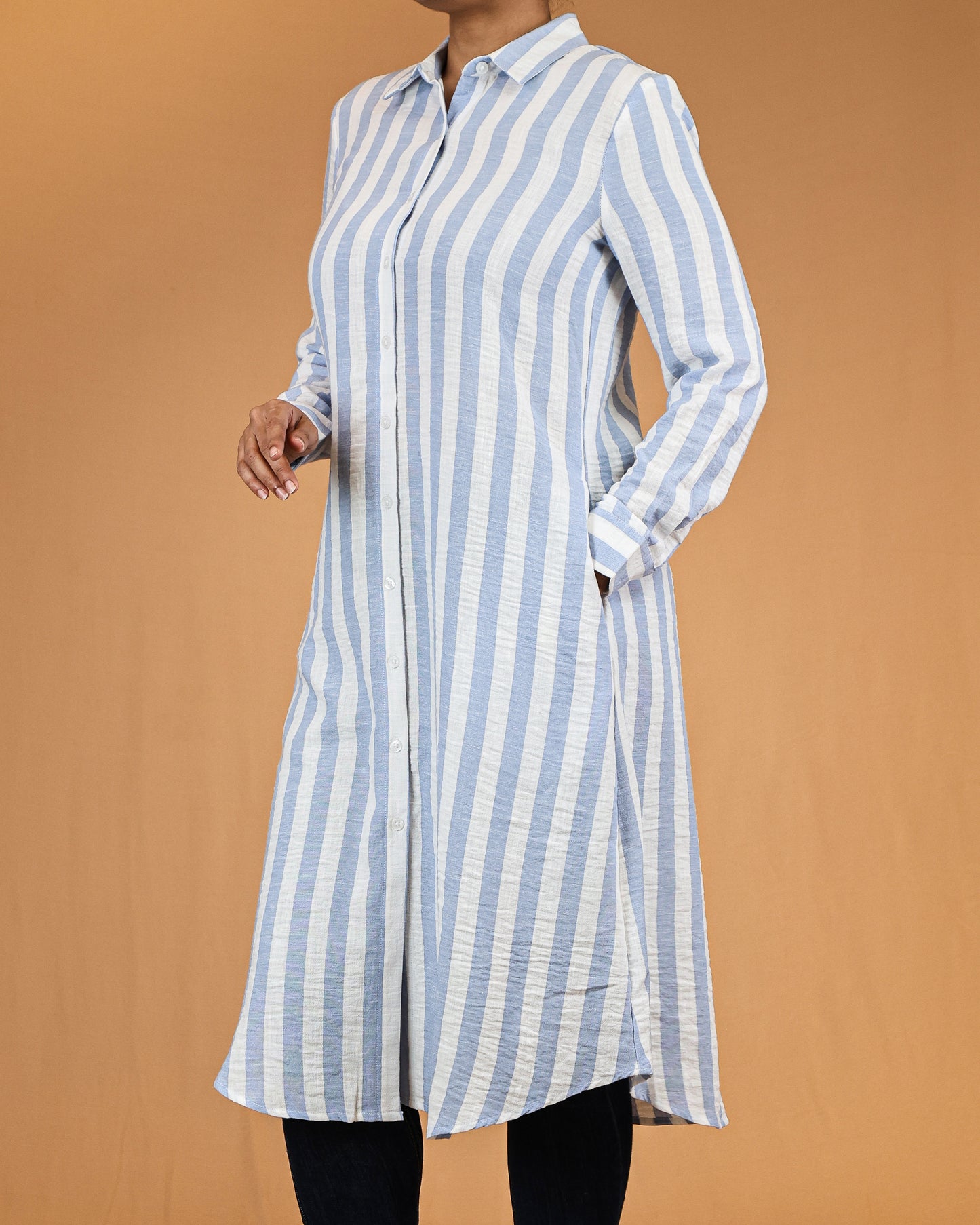 Powder Blue Stripe Shirt Dress