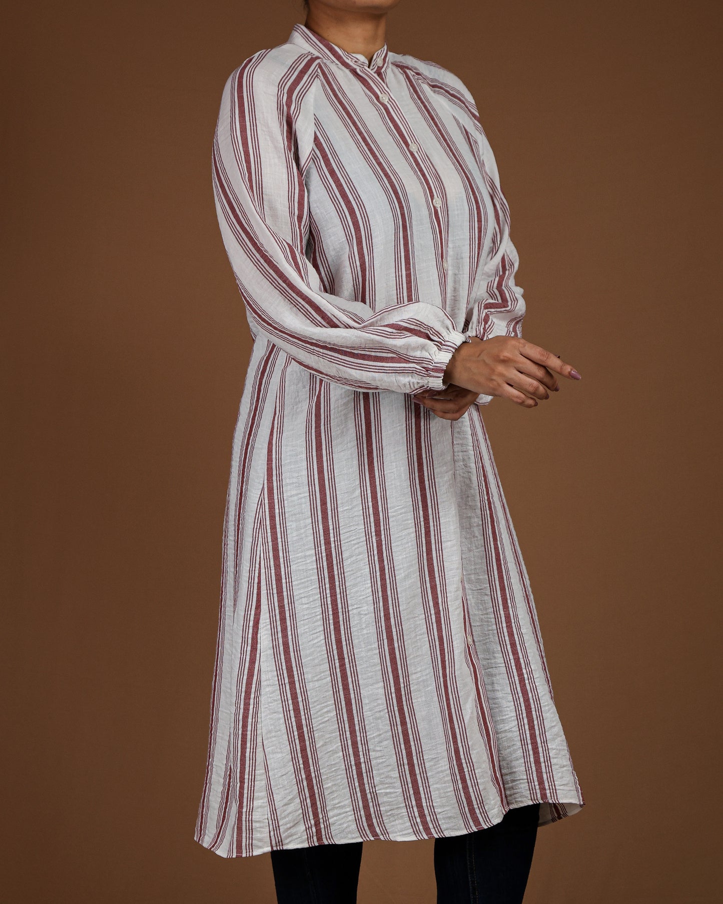 Effortless Striped Linen-Cotton Kurta Dress