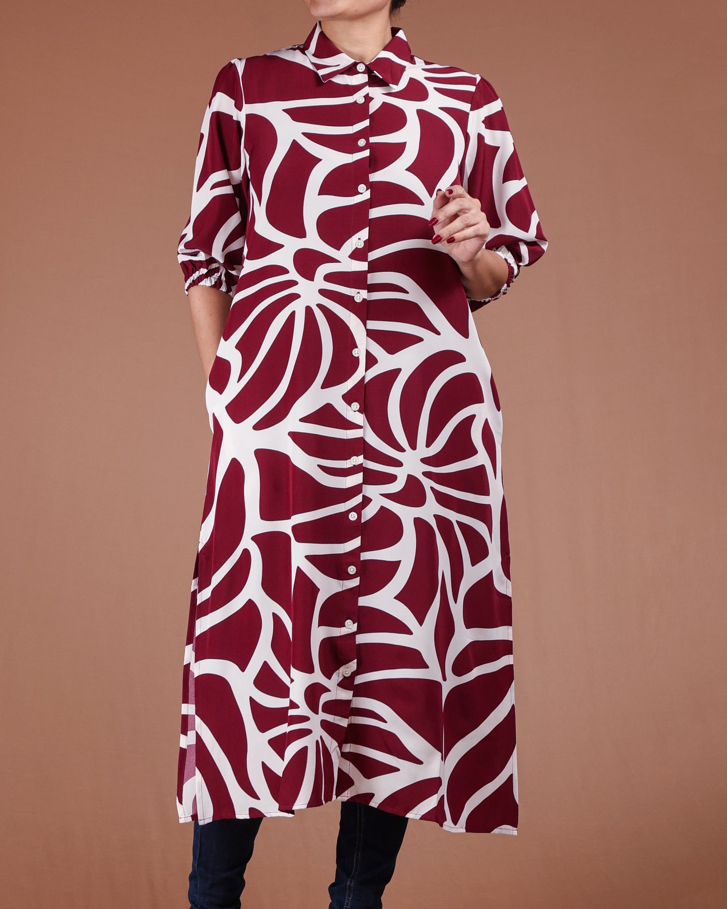 Modern Abstract Button-Down Midi Dress