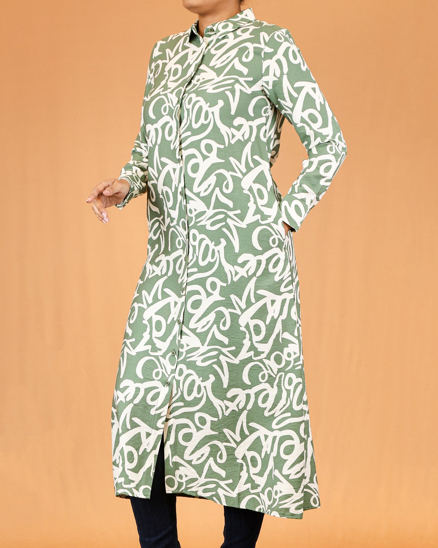 Sage Green Abstract Shirt Dress